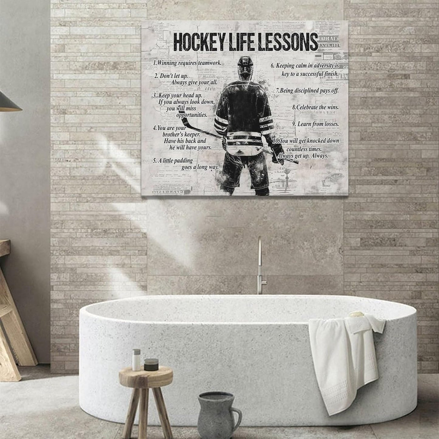 Vintage Hockey Sports Wall Art Hockey Life Lessons Wall Decor Hockey Sign Retro Poster Boy Men Room Motivational Decorations Canvas Print Painting Artwork for Bedroom Bathroom Living Room 24"x20"