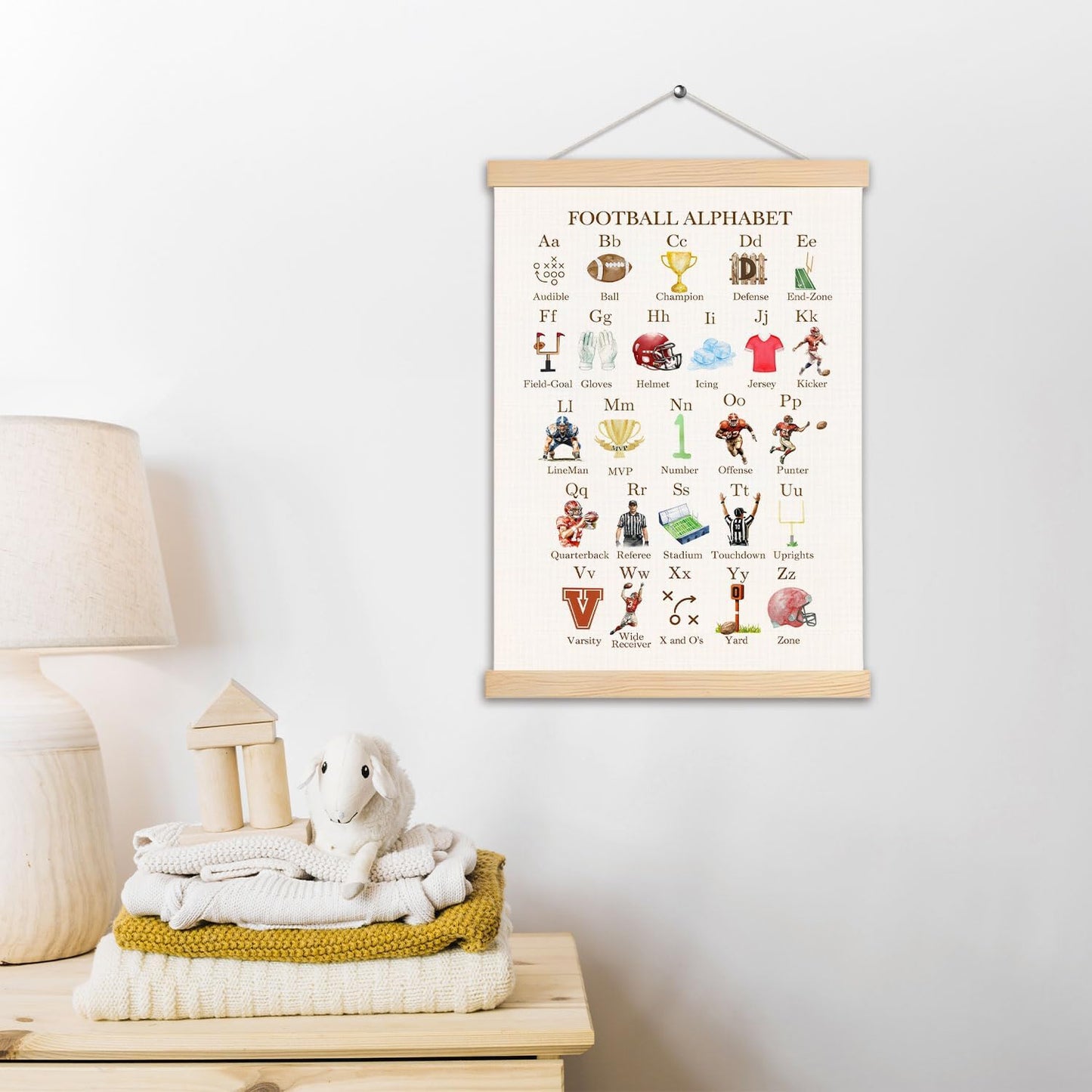 pouep Football Alphabet Nursery Wall Art Poster, Football Room Decor for Boys, Soccer Sports ABC Alphabet Educational Canvas Prints Wall Decor for Kids Boys Bedroom Nursery, 12x16 Inches