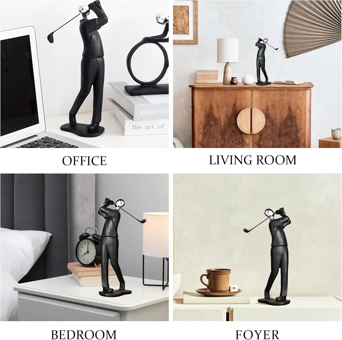 4×3×12" Modern Golf Figurine Statue – Elegant Polyresin Golfer Sculpture for Home Decor – Black Geometric Luxury Art for Living Room, Wine Cabinet, Office – Minimalist Modern Decorative Gift
