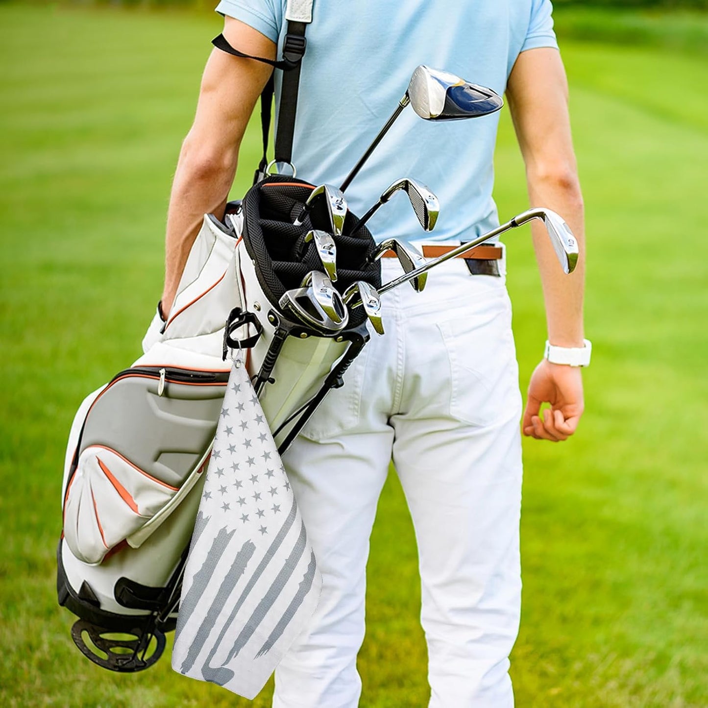 American Flag Microfiber Waffle Golf Towel with Clip, Golf Cleaning Kit, Funny Golf Accessories for Golfers