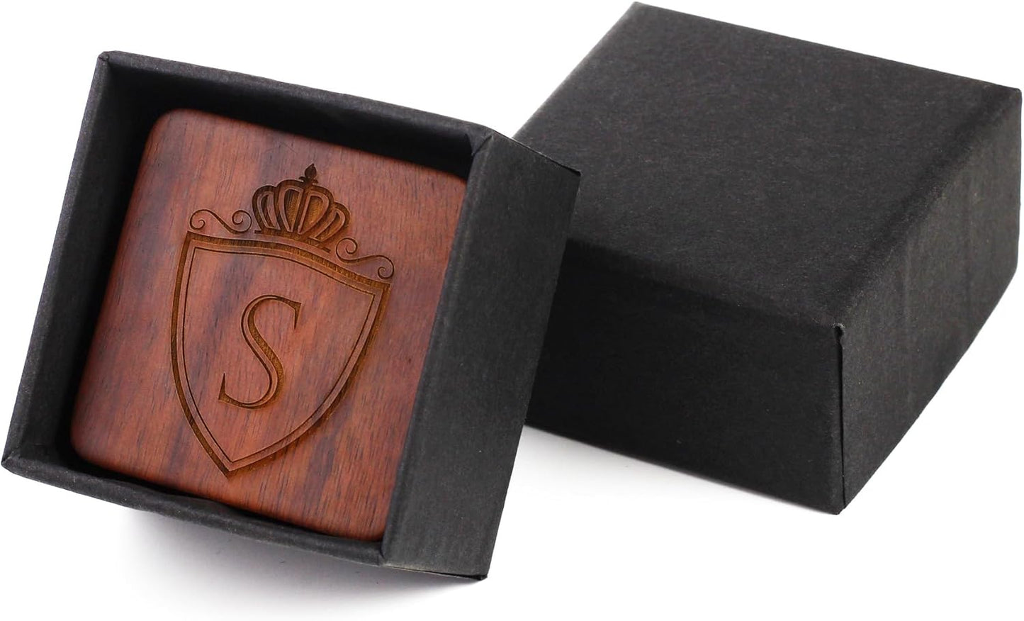 Mens Initial Silver Cufflinks A-Z Alphabet Letter Steel Cuff Links with Engraved Walnut Wood Box Groom Groomsman Wedding Set…