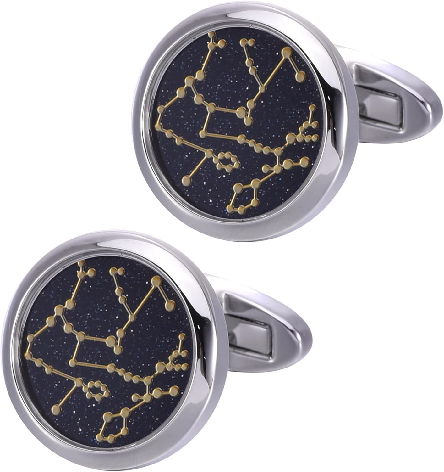 Sky Constellation Pattern Round Men's Cufflinks In Gift Case Sparkling Blue Goldstone Cufflinks for Men Jewelry for Wedding Party Business Birthday Anniversary Dress