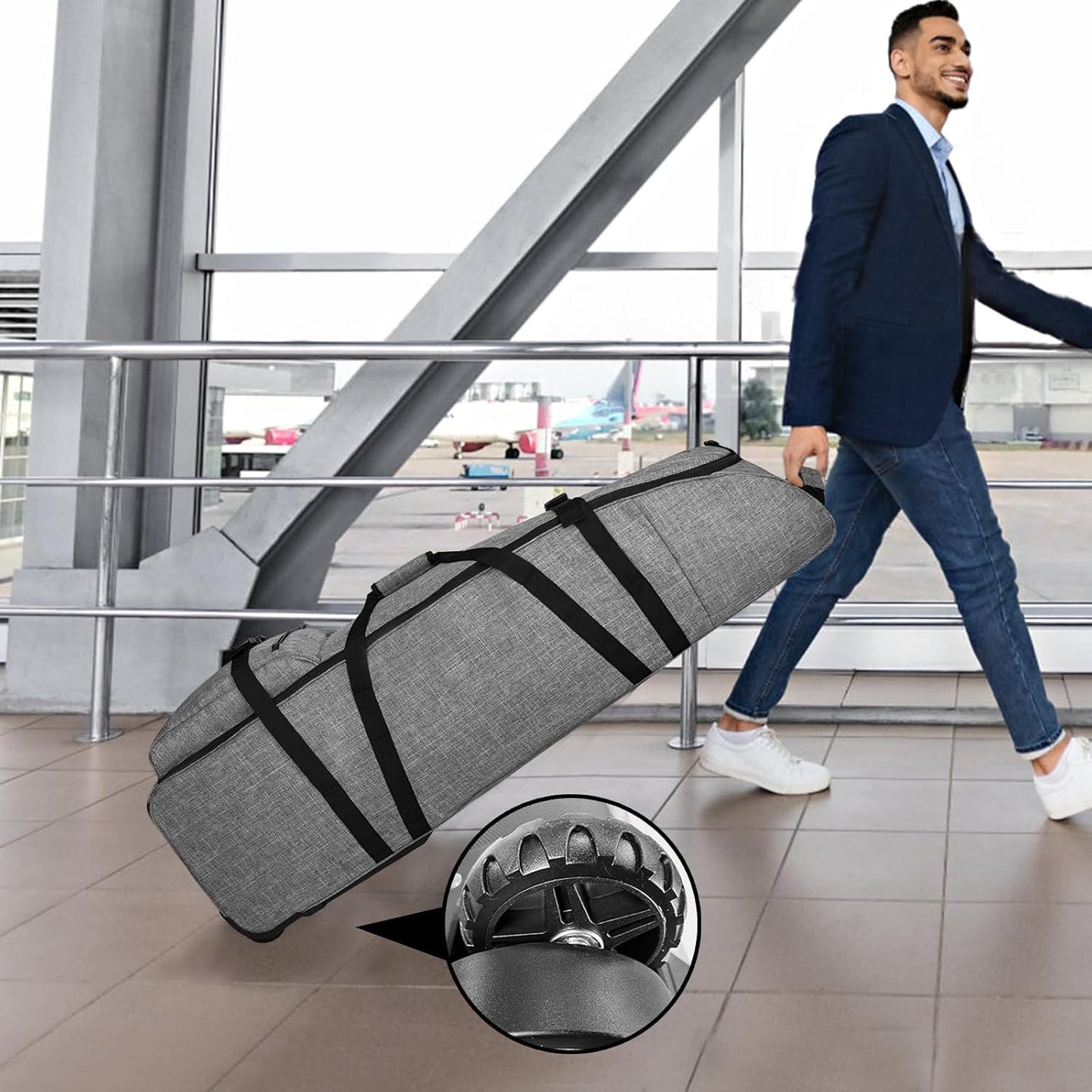 Golf Travel Bag for Airlines with Wheels - Adjustable Support Rod for Protect Golf Clubs