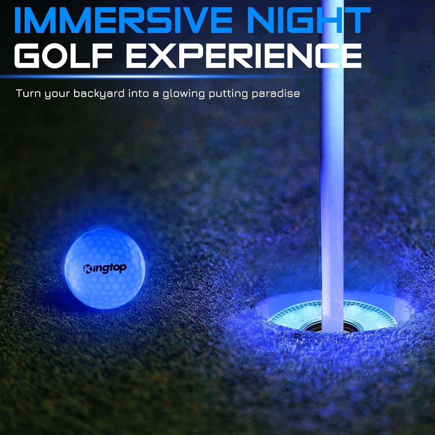 KINGTOP LED Golf Hole Light with Anti-Glare Lens - Battery Operated, Glow in The Dark Putting Cup Lights, Ideal for Night Golf, Backyard Practice Putting Green & Golf Parties