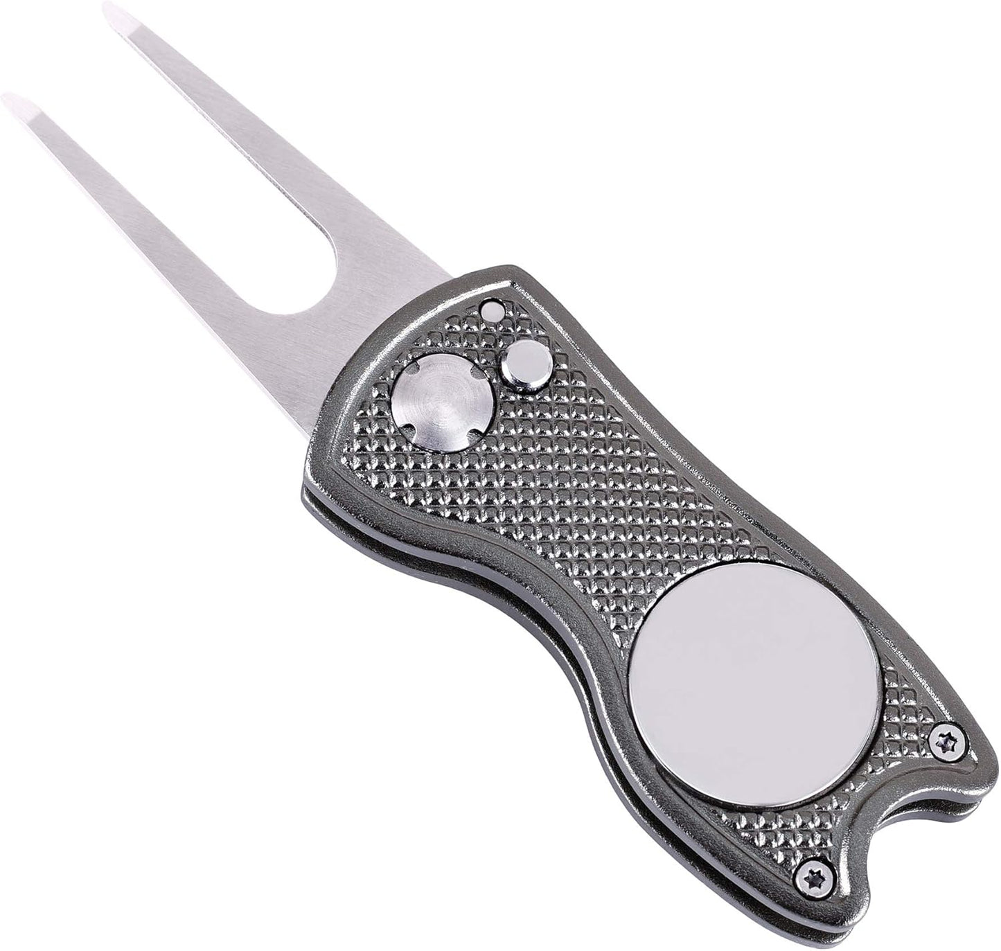 Mile High Life Microfiber Waffle Pattern Golf Towel | Club Groove Cleaner Brush | Foldable Divot Tool with Magnetic Ball Marker (Gray Towel/Brush/Fish Divot)