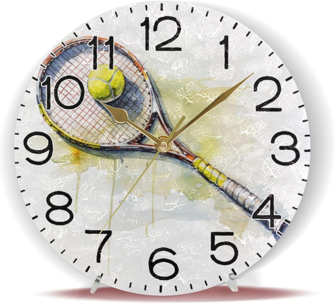 ALAZA Tennis Wall Clock Battery Operated Non Ticking Silent Quartz Analog Rustic Farmhouse Round Clock Retro Decor for Home Kitchen Living Room Bathroom