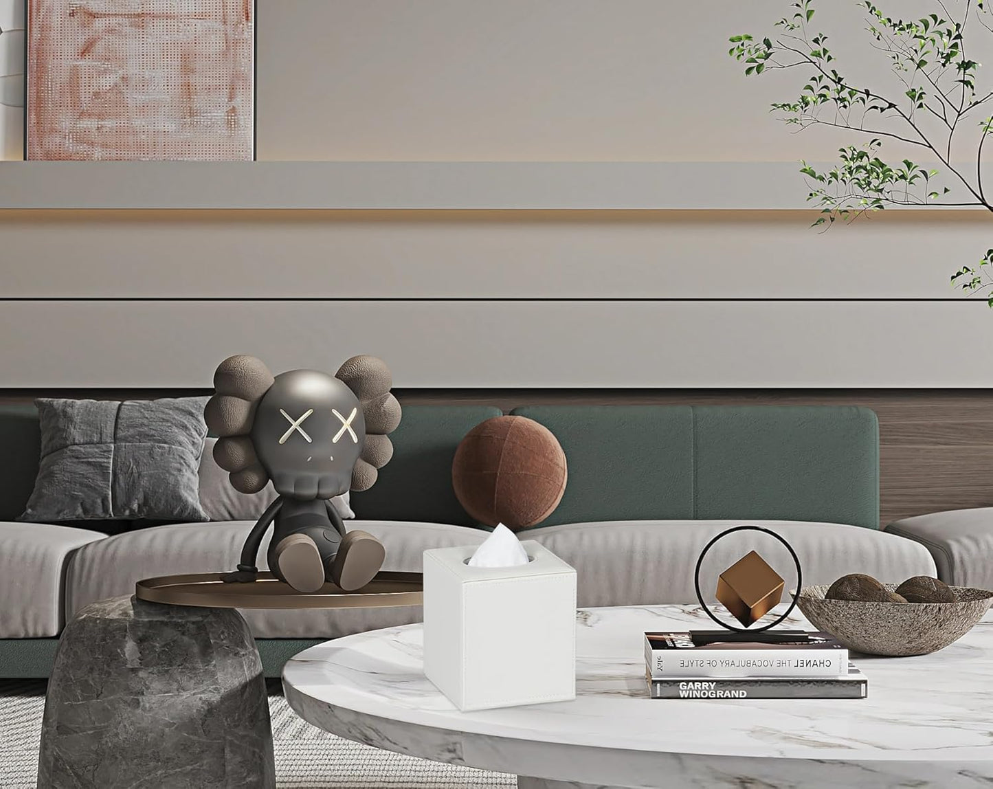 Tissue Box Cover Square Tissue Box Holder for Bathroom (White)