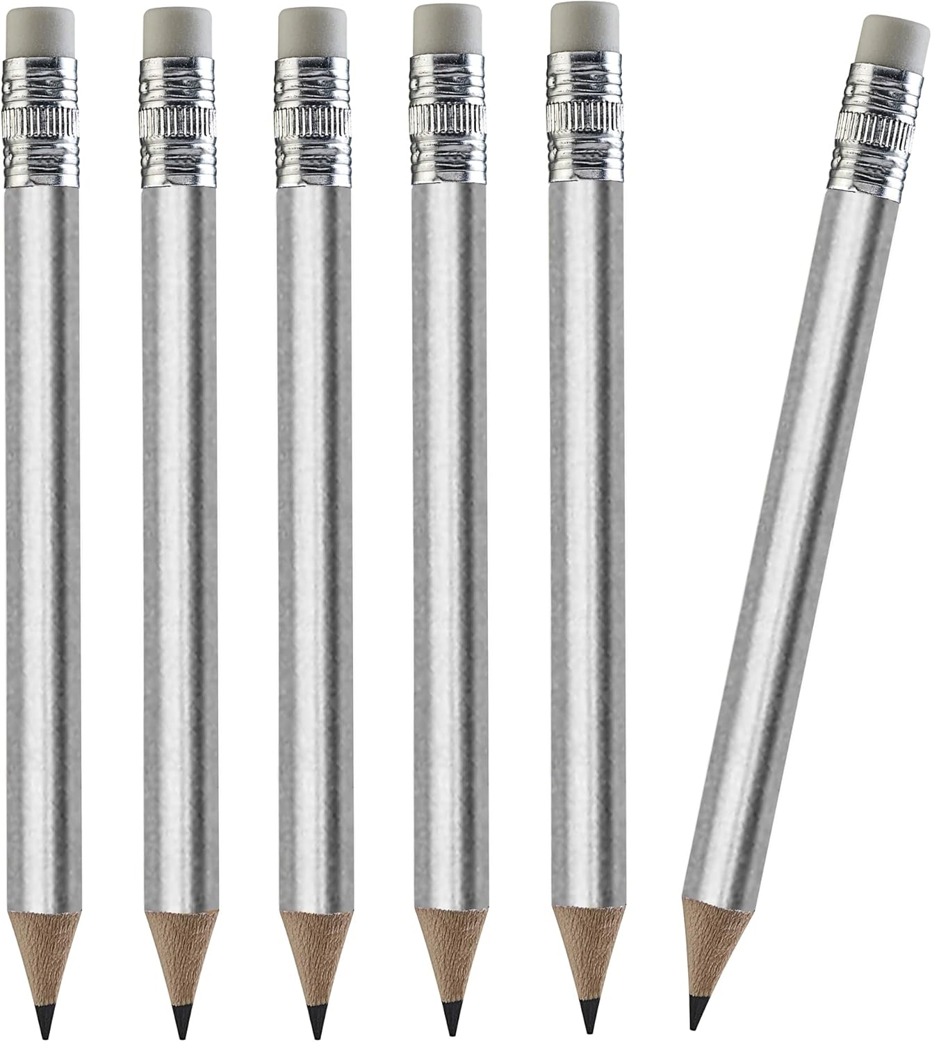 TH Golf 100pcs Golf Pencils, 4 Inch Mini Half Pencils with Eraser Sharpened Wood Mini Round for Schools Wedding Toddlers Home Corporate Multiple Colours (Silver)