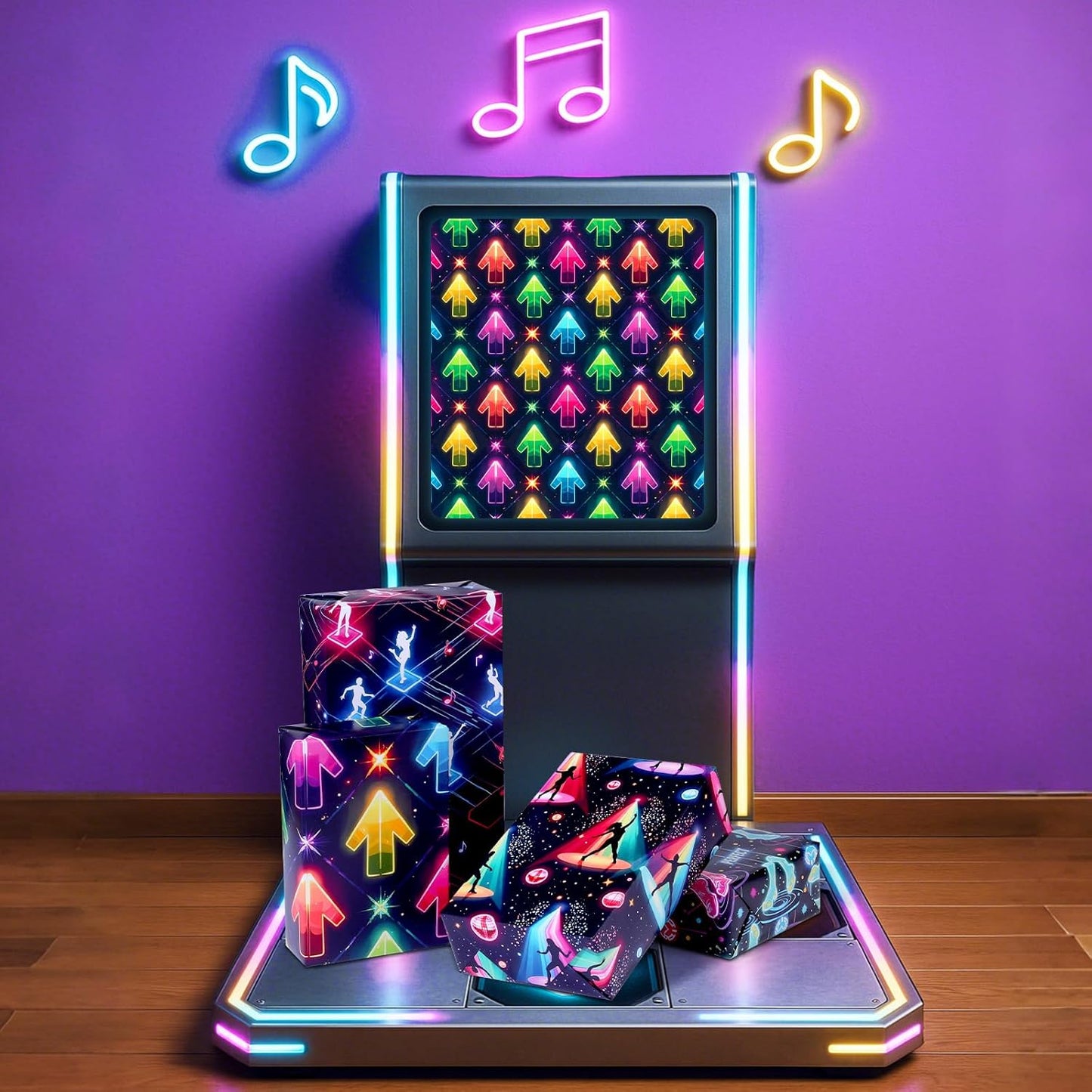 Pineraap Neon Dance Wrapping Paper 12 Sheets, Disco theme Gift Wrap for Gamers,Dance Enthusiasts,20"×28"