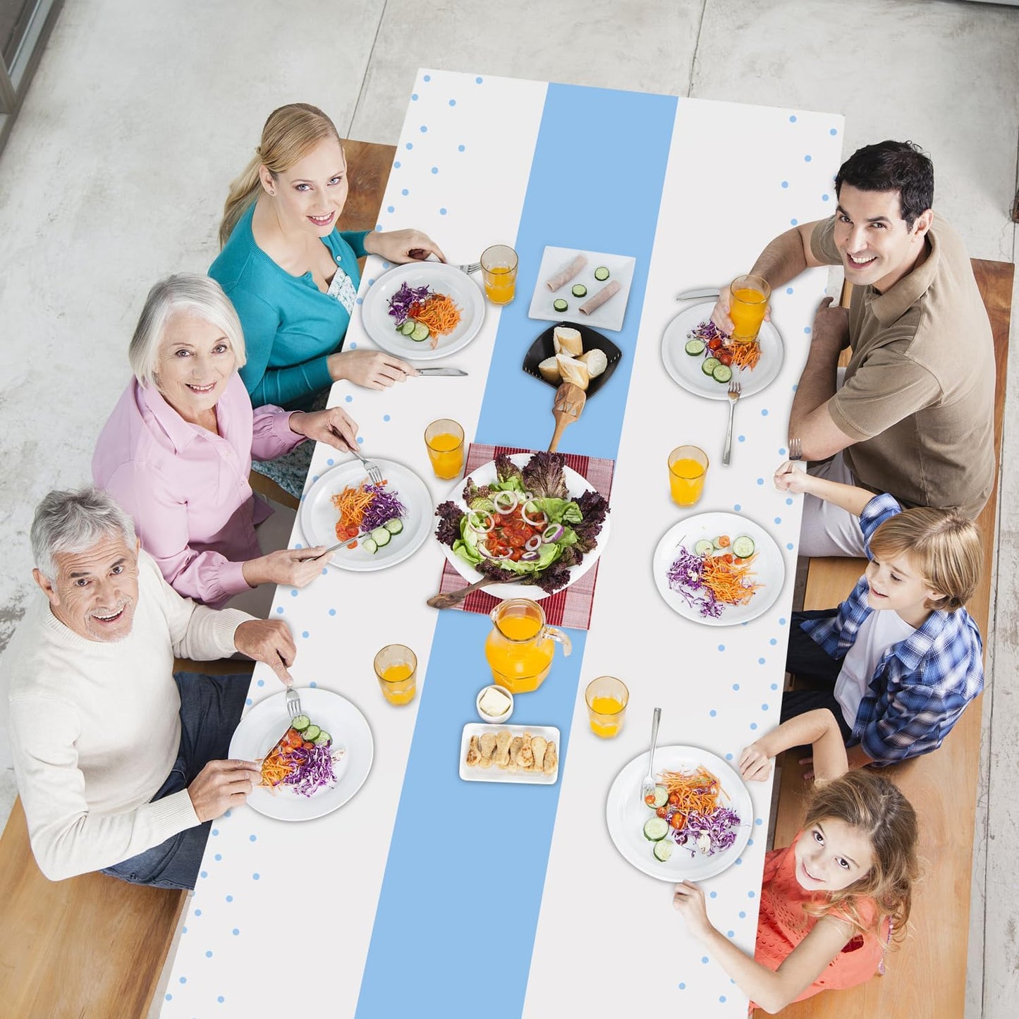 8 Pack 2in1 Disposable Plastic Tablecloths 54" x 108" White and Baby Blue Dot Party Table Cloth Rectangle Table Cover for Wedding Birthday Baby Shower Anniversary Christmas New Year Party Decorations