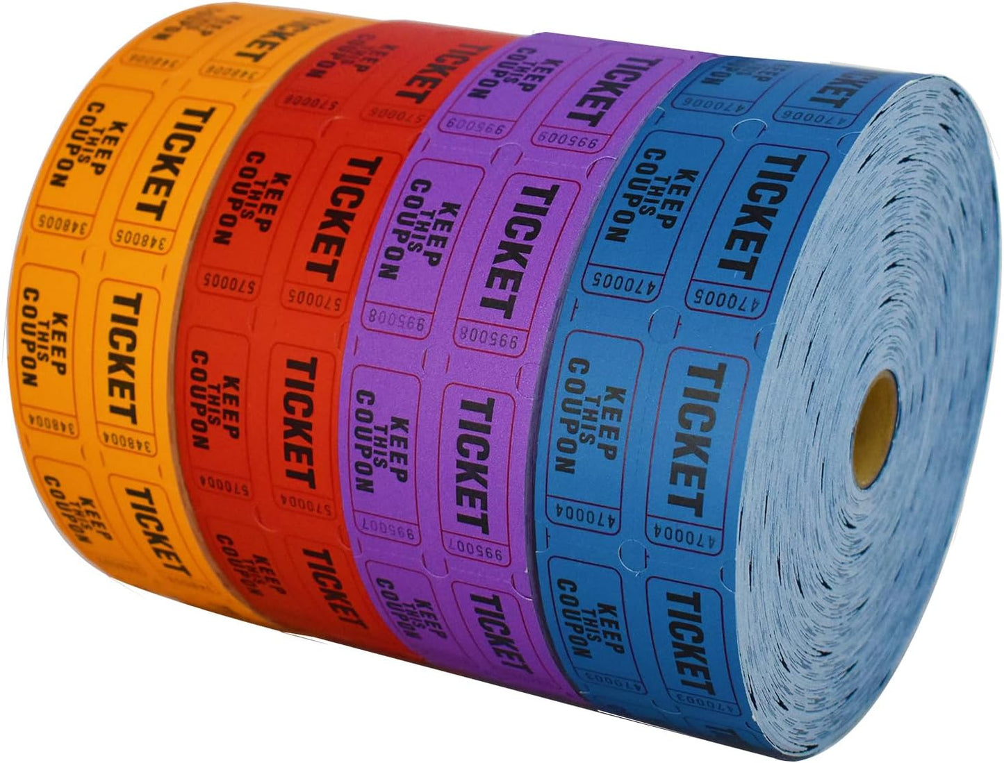 SEETOOOGAMES Raffle Tickets Double Roll - Full Set of 4 Colors, 2000 Tickets/Colors, 50/50 Raffle Tickets for Events (Red, Blue, Orange, Purple)