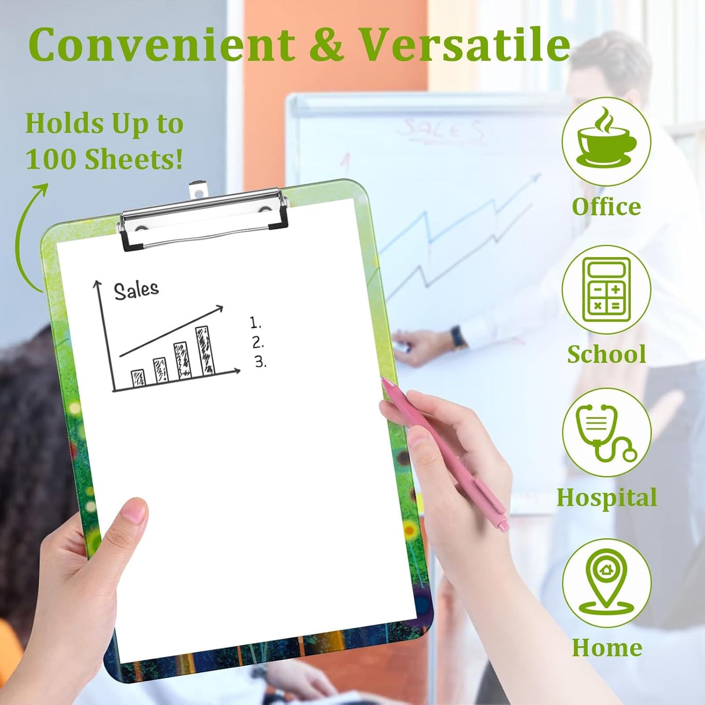 Vintage Floral Clipboard,Decorative Acrylic Clipboard with Low Profile Metal Clip for Office,School,Teachers,Students Standard Letter Size 9x12.5