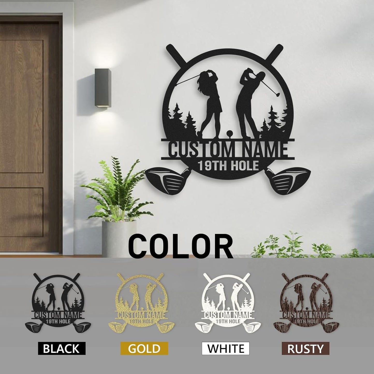 Personalized Golf Wall Art, Vintage Golf Wall Decor, Custom Signs Outdoor Metal, Metal Name Sign, Sports Theme Home Decor for Man Cave Office Garage Bar, Couple Golfer Gifts Color05