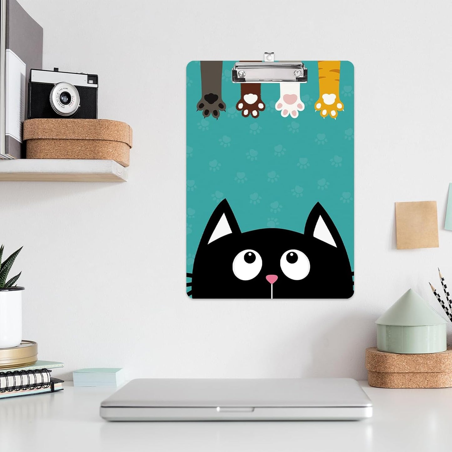 Plastic Clipboard A4 Letter Size Clipboard with Retractable Hanging Hole for Nurses/Students/Office and Women,Decorative Pattern (Cute Cat Paws