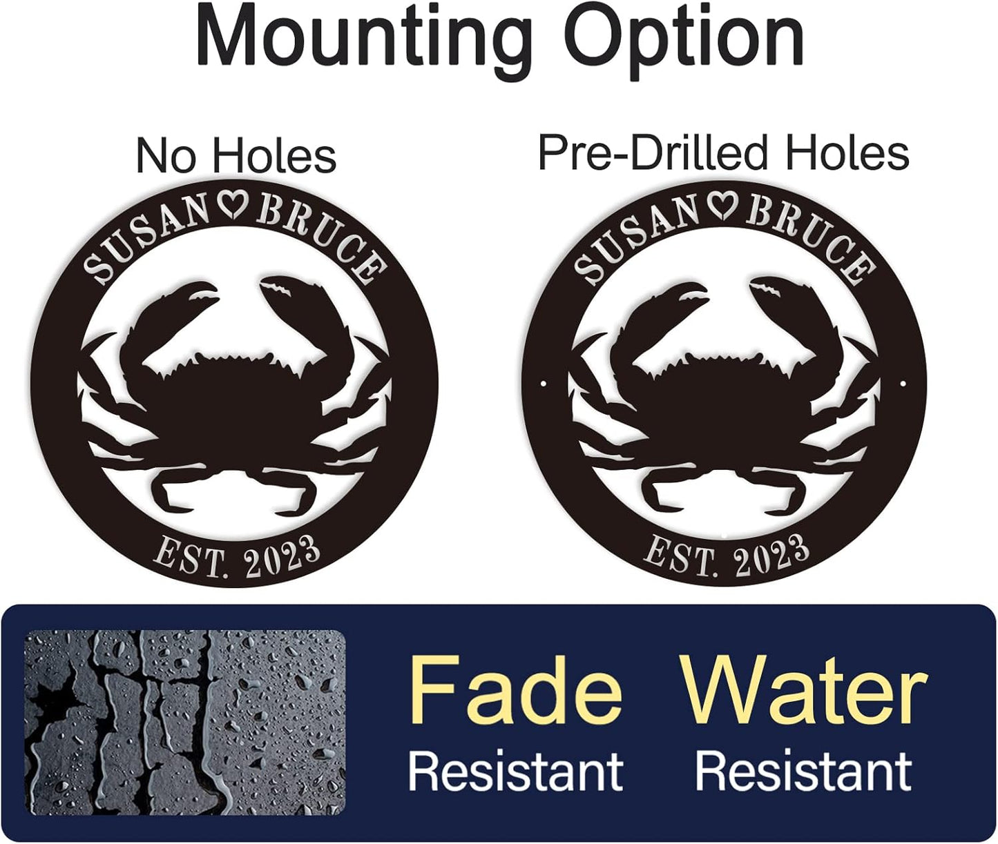 Personalized Metal Beach Crab Sign Custom Metal Crab Sign