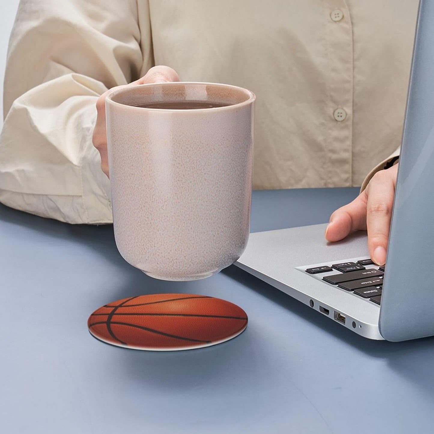 6 Pcs Basketball Drink Coasters with Holder Coasters for Drinks Coffee Table Home Decor Housewarming Gift