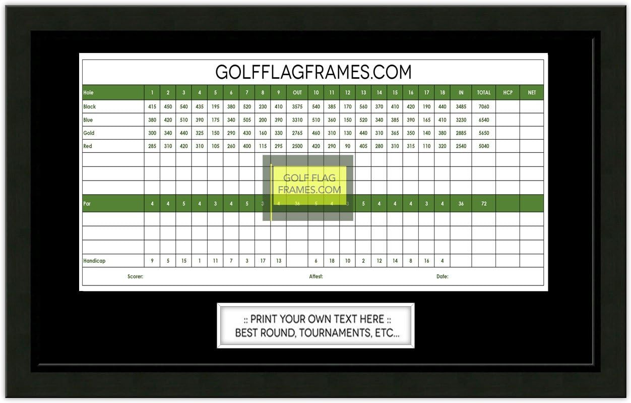 Custom Size Golf Scorecard Frame; Black Wood Frame 416, Scorecard Size 6x12, Mat Color Black