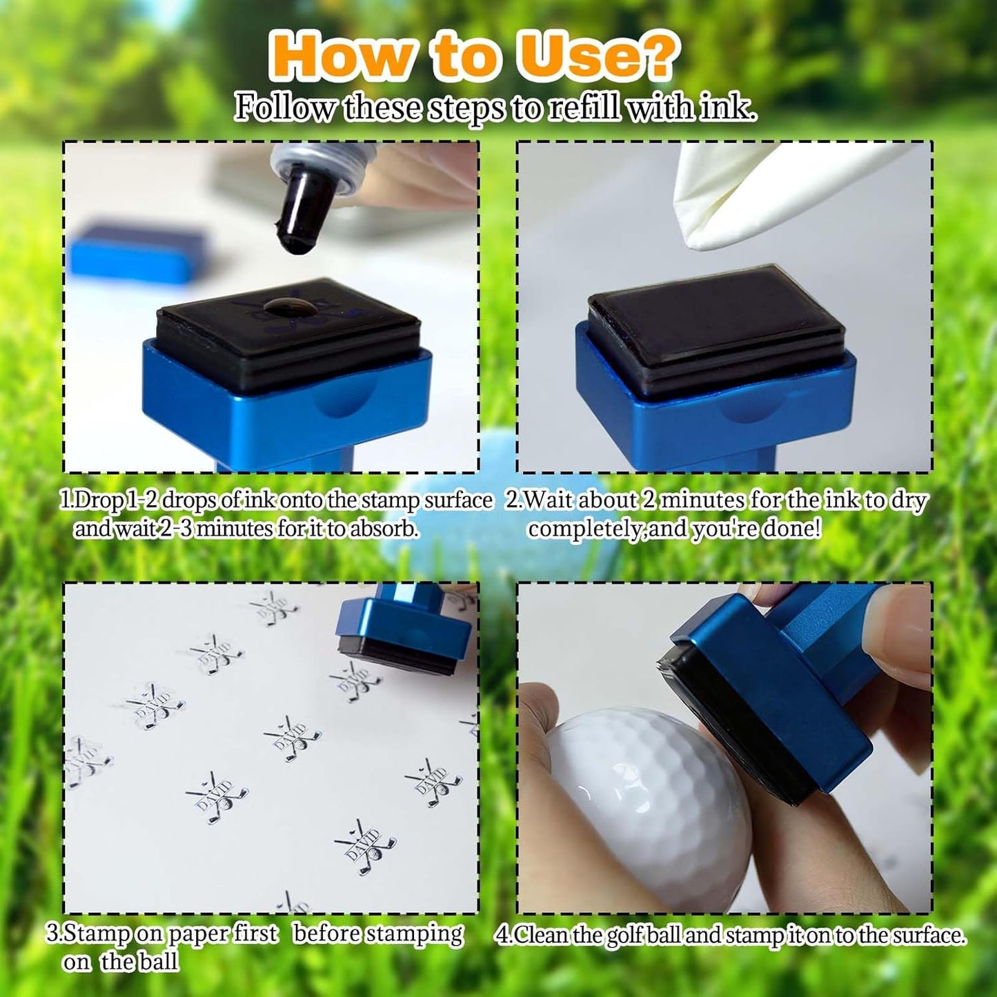 Lihome Golf Ball Stamp Personalized - Durable Waterproof Reusable Ink Stamper, Custom Golf Gift for Men, Dad, Retirement, Father's Day, Birthday & Christmas