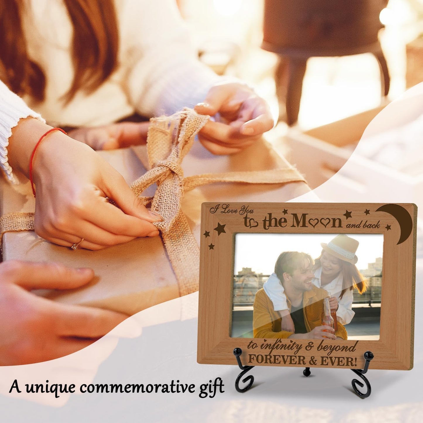 Couples Picture Frame, Wooden Photo Frame with Stand, Anniversary for Gifts Engagement Wedding Gifts for Boyfriend Girlfriend Wife Husband, Home Office Desk Decor Photo Frame Tabletop Display -xk31