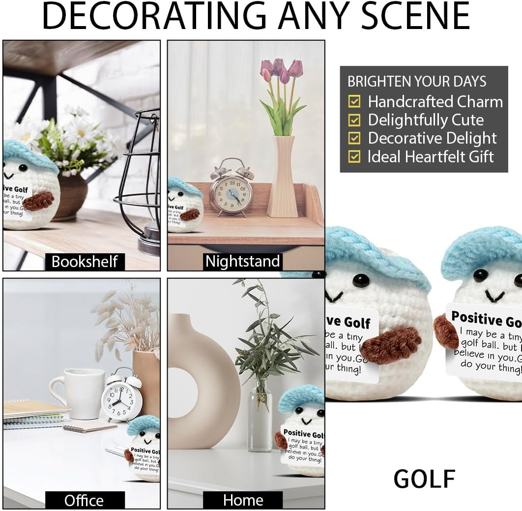 Positive Crochet Doll Golf Gifts for Men Dad Fathers Coach Mini Crochet Golf with Positive Card Father's Day Christmas Birthday Gifts Men Golfers Funny Home Office Desk Decor