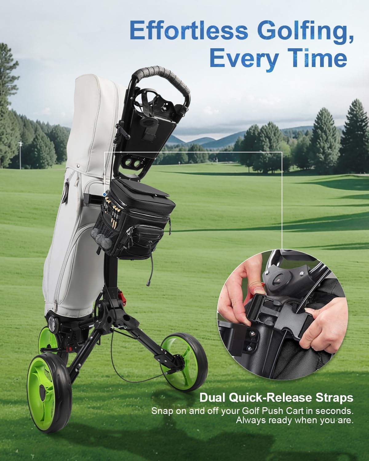 14-Can Golf Cart Expandable Cooler Bag, Soft Insulated Cooler Bag with Hook-and-Loop Lid & Golf Tees Holder for Camping & Outdoor Activities, Fits on Golf Cart Push Cart