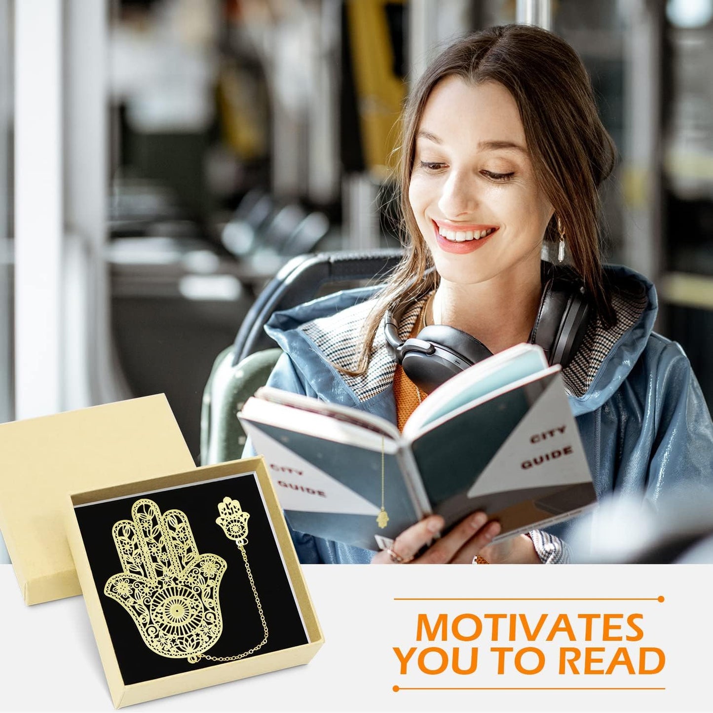 Metal Bookmarks with Chain, Golden Hollow Bookmark, Book Marks for Reading Women, Unique Evil Eye Book Mark, Hamsa Evil Eye Gifts for Book Lovers Writers Readers Children Teens Men Women Adults