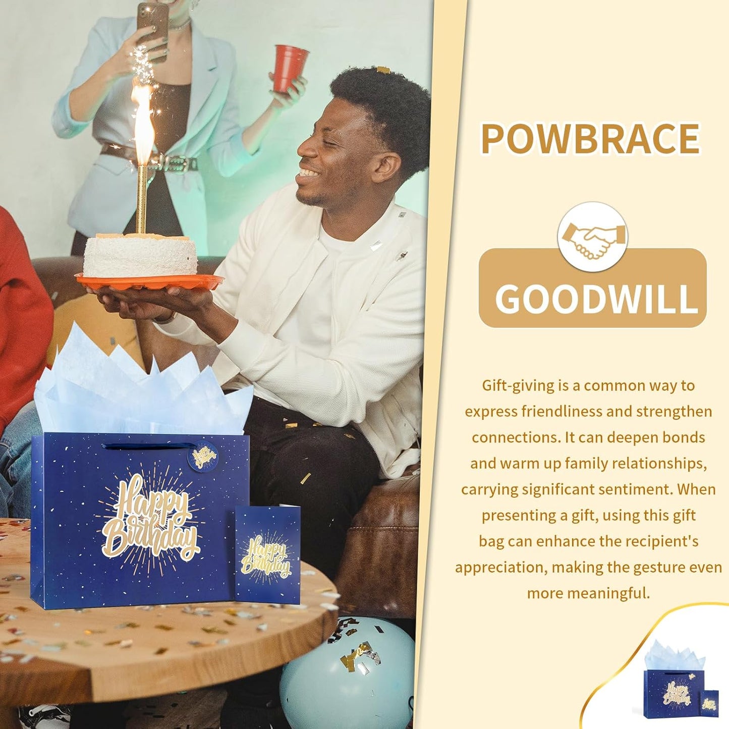 13" Blue Happy Birthday Gift Bag with Tissue Paper and Greeting Card for Party,Happy Birthday Gift Bag for Men Women, Gift Bags Medium size(1 PCS Blue)