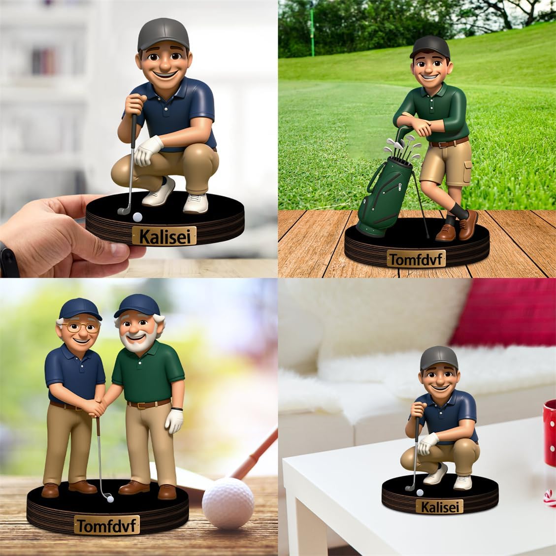 Personalized Golf Photo Cartoon Desktop Decor Custom 2D Golfer Portrait Figurine Plaque with Name Golf Lover Acrylic Sculpture Desk Sign Ornament for Men Women Family Couple Christmas Birthday