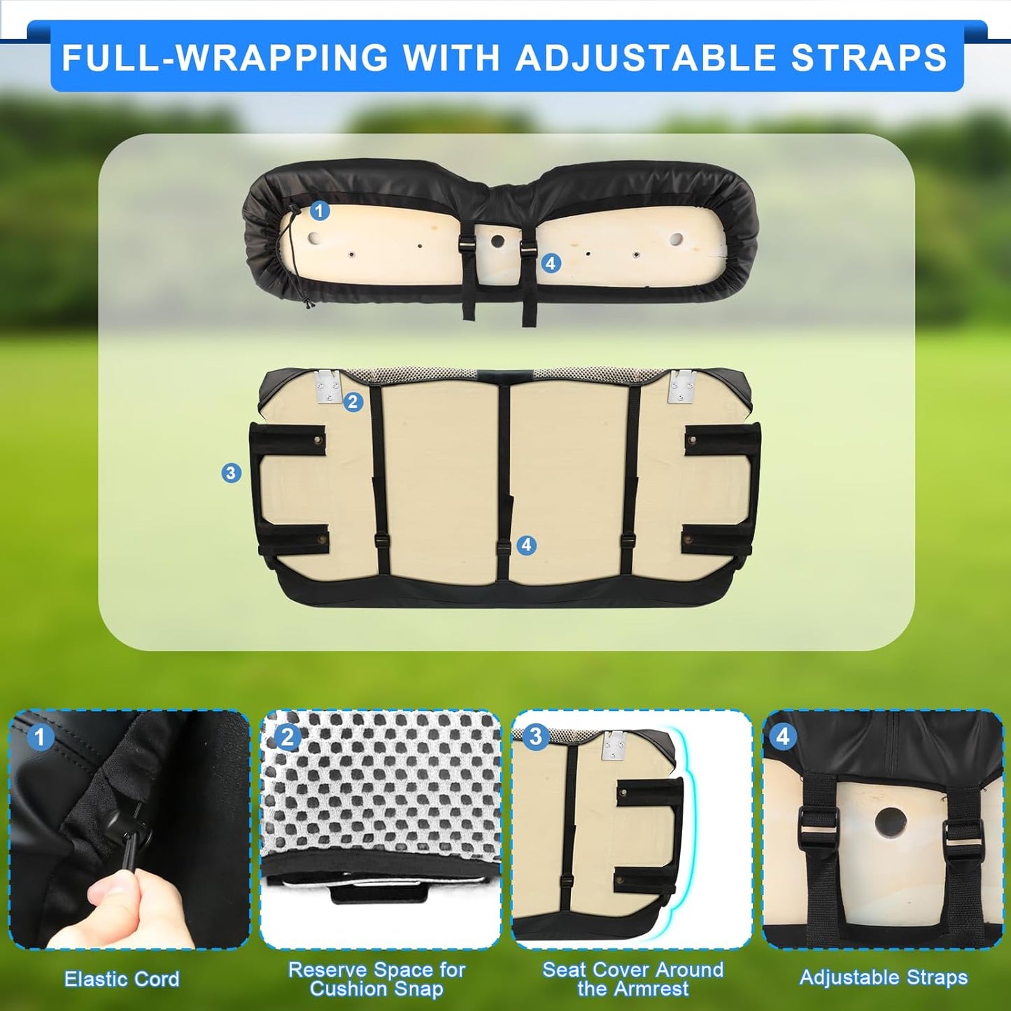 iLSKW Golf Cart Seat Covers for EZGO RXV Seat Cover OEM Front,Breathable Fabric and Leather Front Seat Cover Like Gloves,Full Wrap-Around Design of EZGO RXV Golf Cart Front Seat Cover