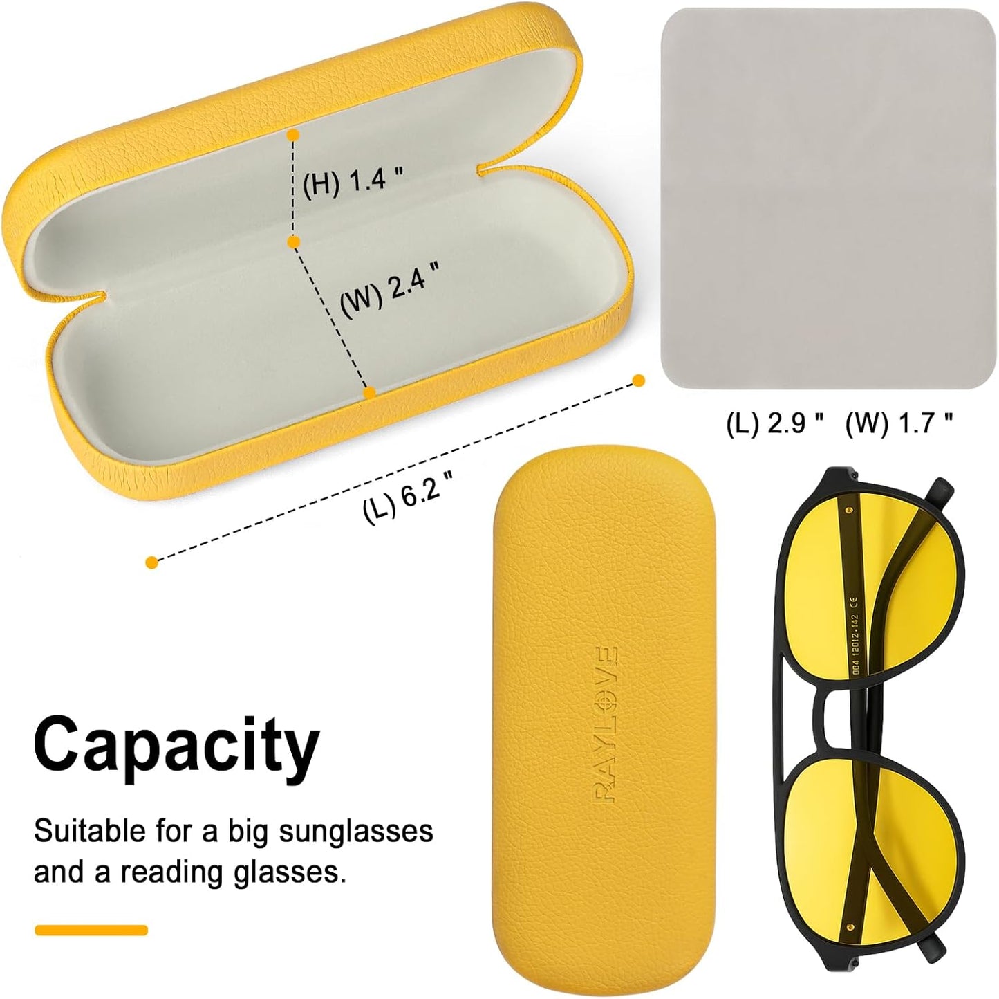 RayLove Glasses Case Hard Shell Eyeglass Case with Cleaning Cloth, PU Leather Protective Eye Glass Cases Fits Most Sunglasses
