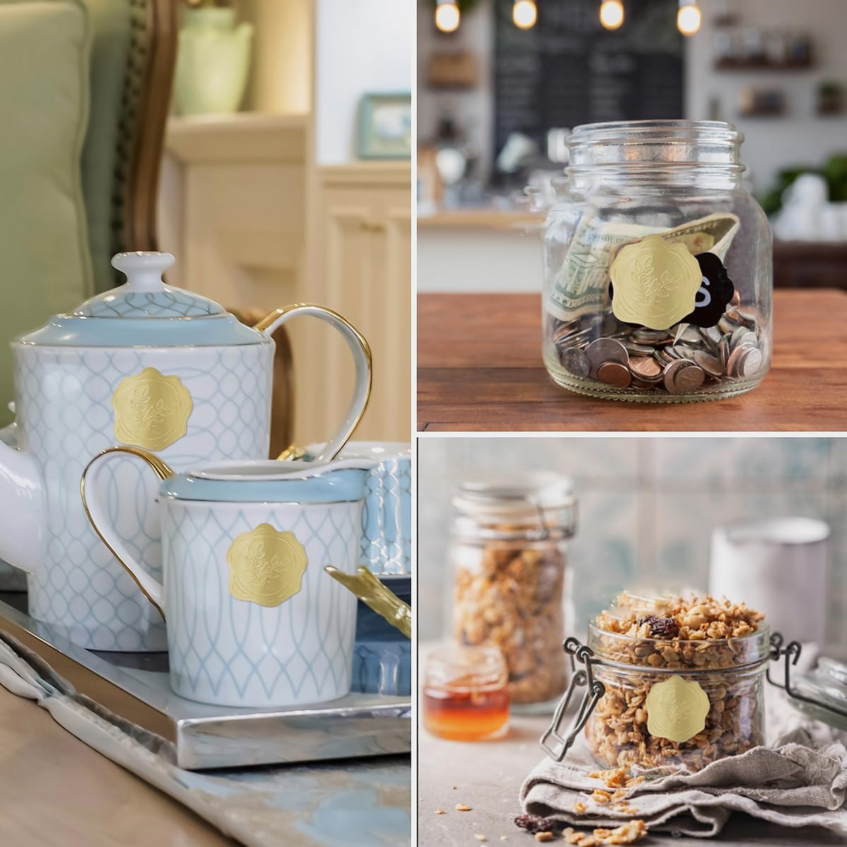 300 Pieces Embossed Gold Foil Stickers Gold Stickers for Envelopes, Wedding Invitations, Christmas Greeting Cards Envelopes (Gold Olive Branch)