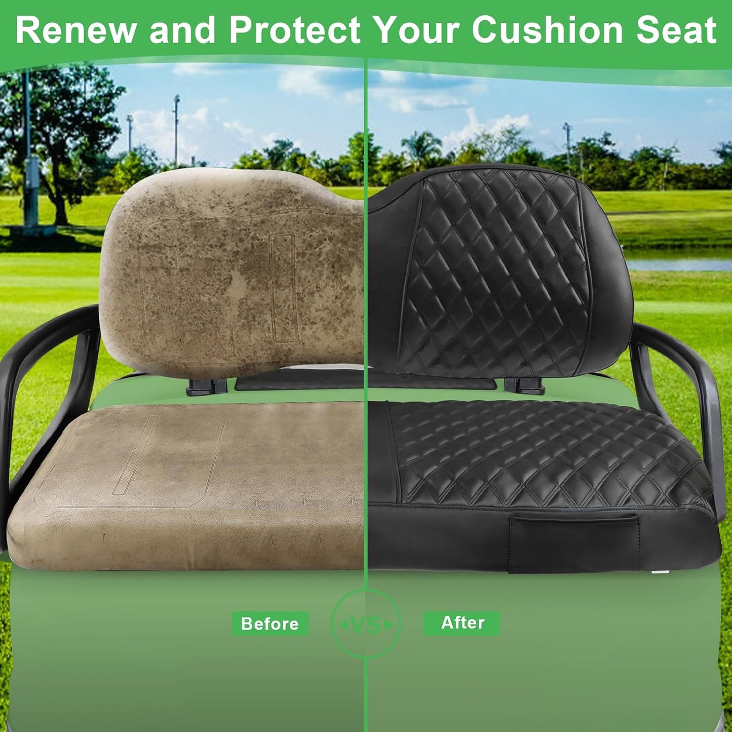 Club Car Precedent Seat Cover, Golf Cart Front Seat Covers Set Fit for Precedent 2004-Up/Tempo 2017-Up/Onward 2017-Up OEM Ordinary Seat Cushion, Thick Vinyl Leather Comfortable Breathable