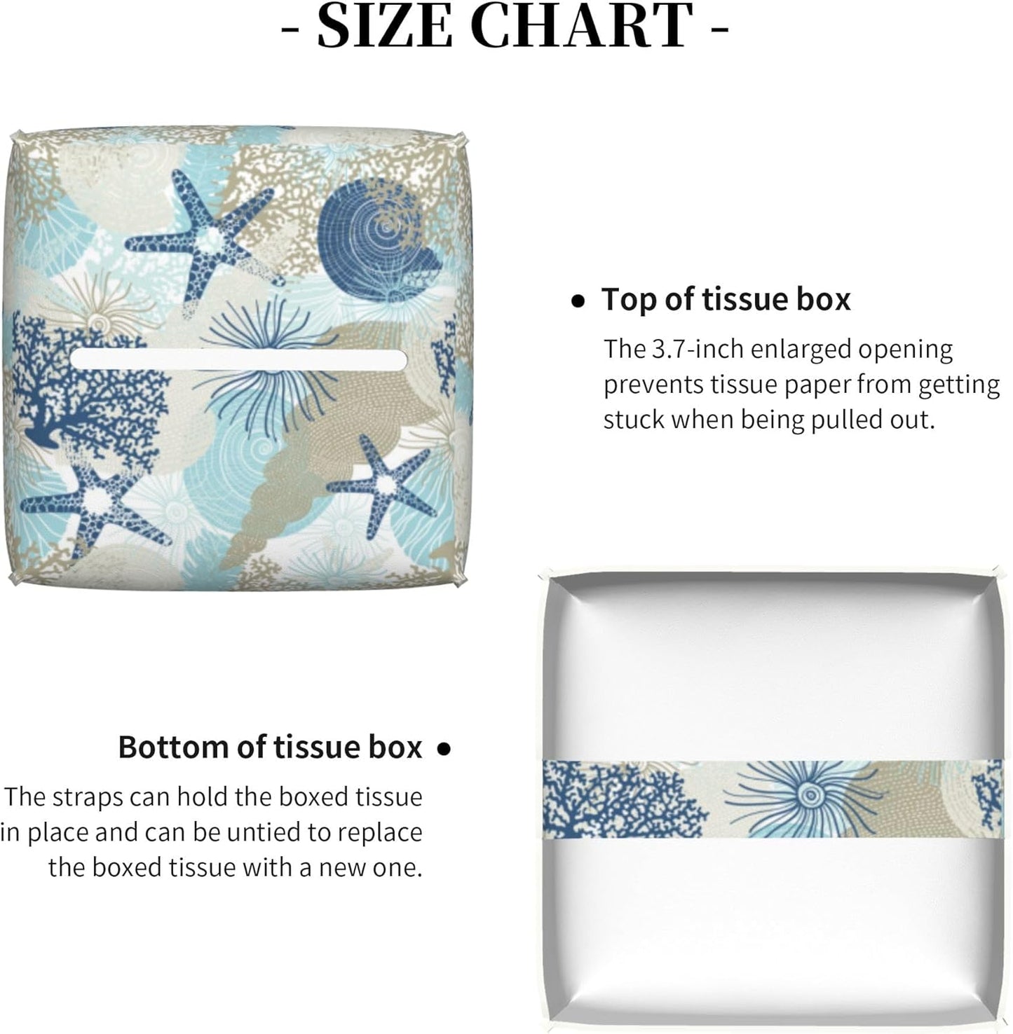 Tissue Box Holder Corals and Seashells Tissue Box Cover Square Leather Tissue Holder Organizer Portable Decorative Facial Paper Case for Home Office Bathroom Vanity Countertop