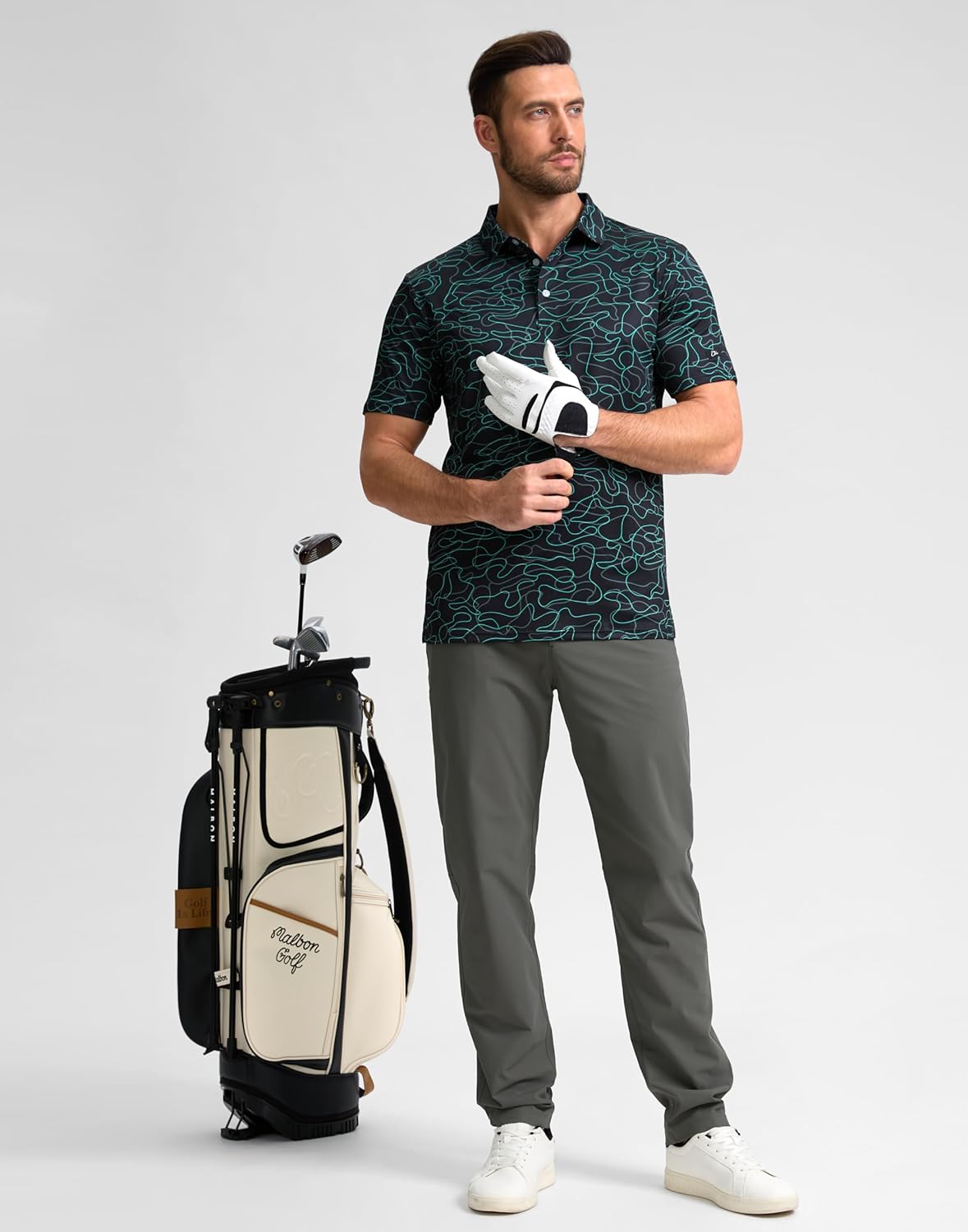 Obla Mens Golf Polo Shirts Short Sleeve Dry Fit Performance Moisture Wicking Casual Print Collared Golf Shirts for Men