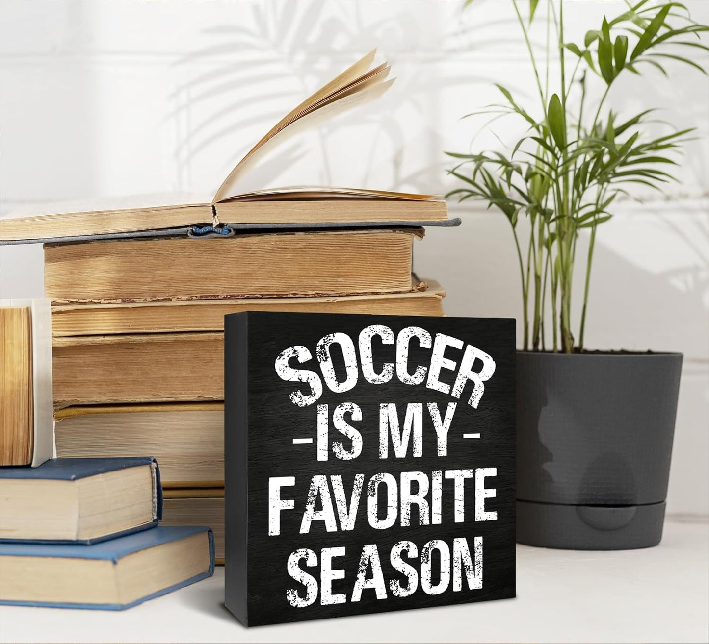 Soccer Wall Decor, Soccer Room Decor for Boys, Wooden Box Table Sign, Soccer is my Favorite Season, Soccer Bedroom Wall Decor, Soccer Birthday Party Decorations 5 x 5 Inch