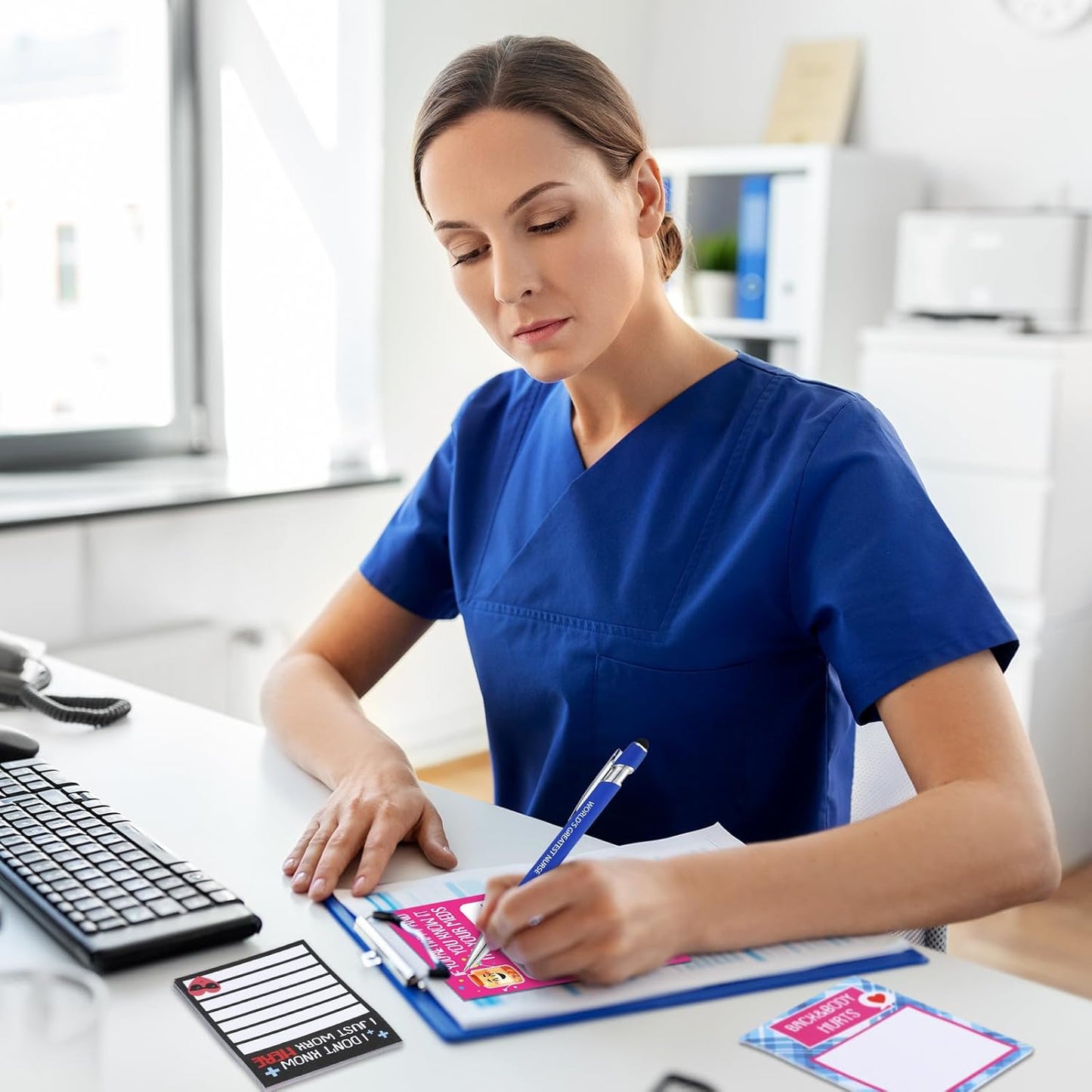 Geyee 24 Pcs Fun Nurse Sticky Notes with Funny Pens Fun Notepads for Adults Coworkers Nurse 3 x 4 Inch to Do List Notepads with Sayings Pen for Lab Week Gifts Teacher Office Supplies