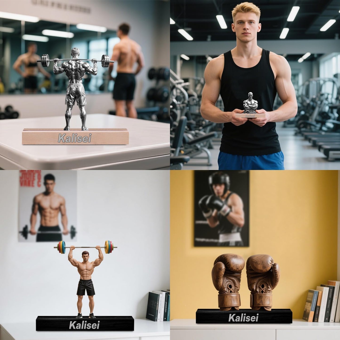 Personalized Fitness Muscle Man Ornaments for Bedroom Office Sport Room Custom Name Figurine Sign Plaque Fitness Dumbbells Athlete Acrylic Plaque Home Decor Gift for Men Women Sport Lover