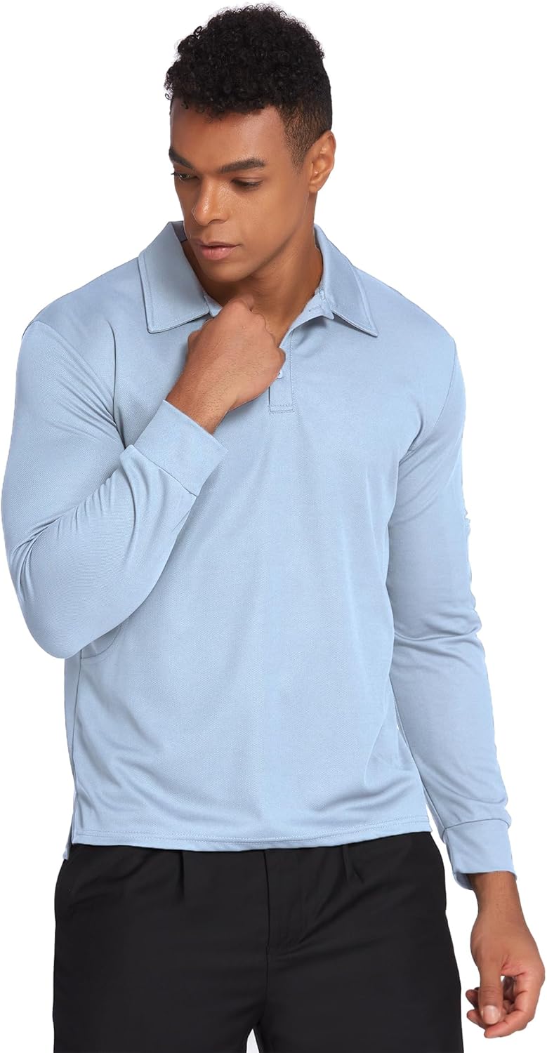 Deyeek Men's Polo Shirts Long Sleeve Golf Polo Shirts for Men Quick Dry UPF 50+ Sun Protection Polos Casual Collared Shirts