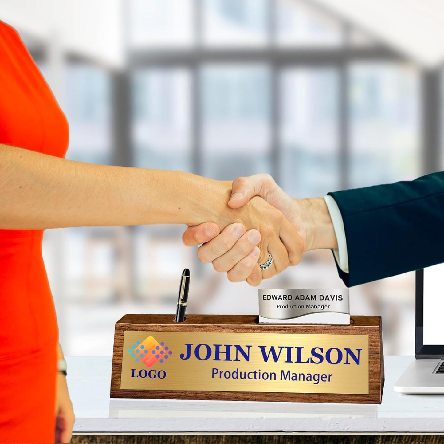 Name Plate for Desk Personalized Desk Name Plates Custom Wood Name Plaque with Name Title Logo Office Desk Accessories Gifts for Coworkers Employees Boss Manager Teacher