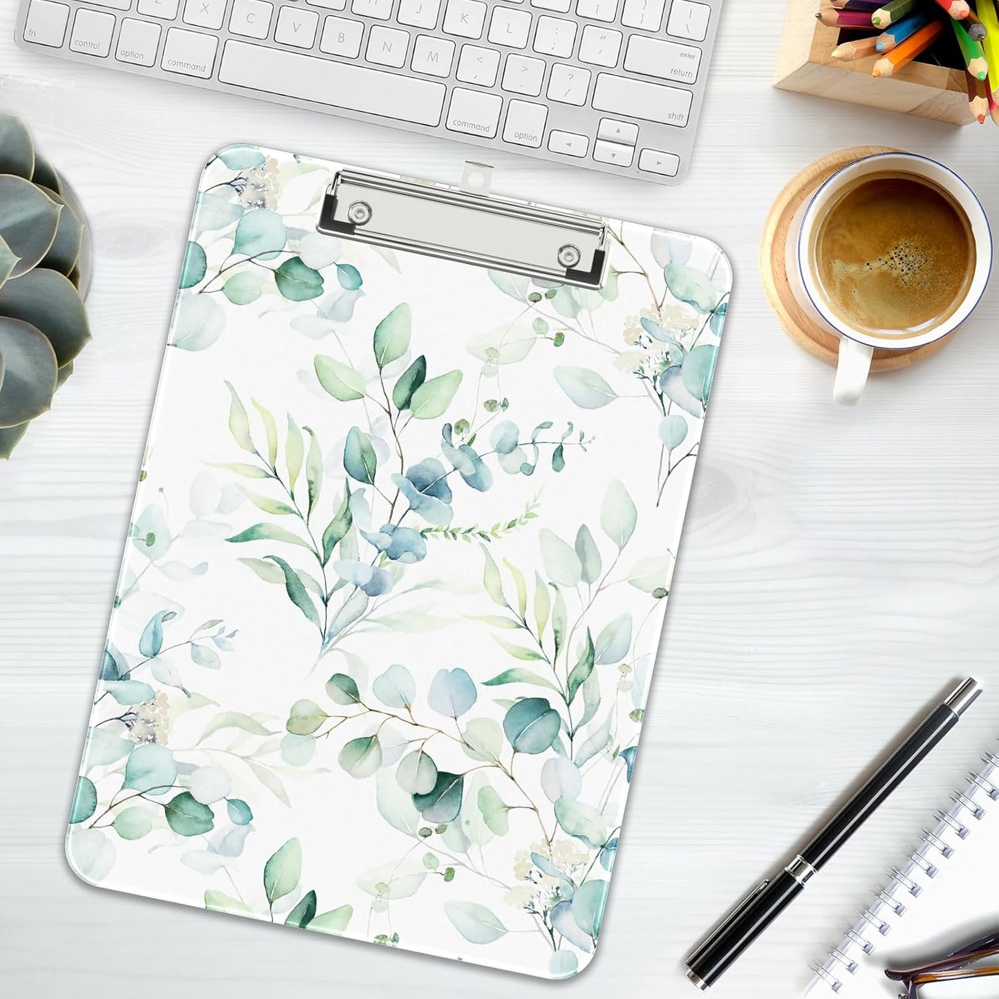 Rimilak Plastic Clipboards with Metal Clip, A4 Letter Size 9 x 12.5 in, Office Decorative for Students Women Men and Kids, Cute Custom Pattern, Green Leaves