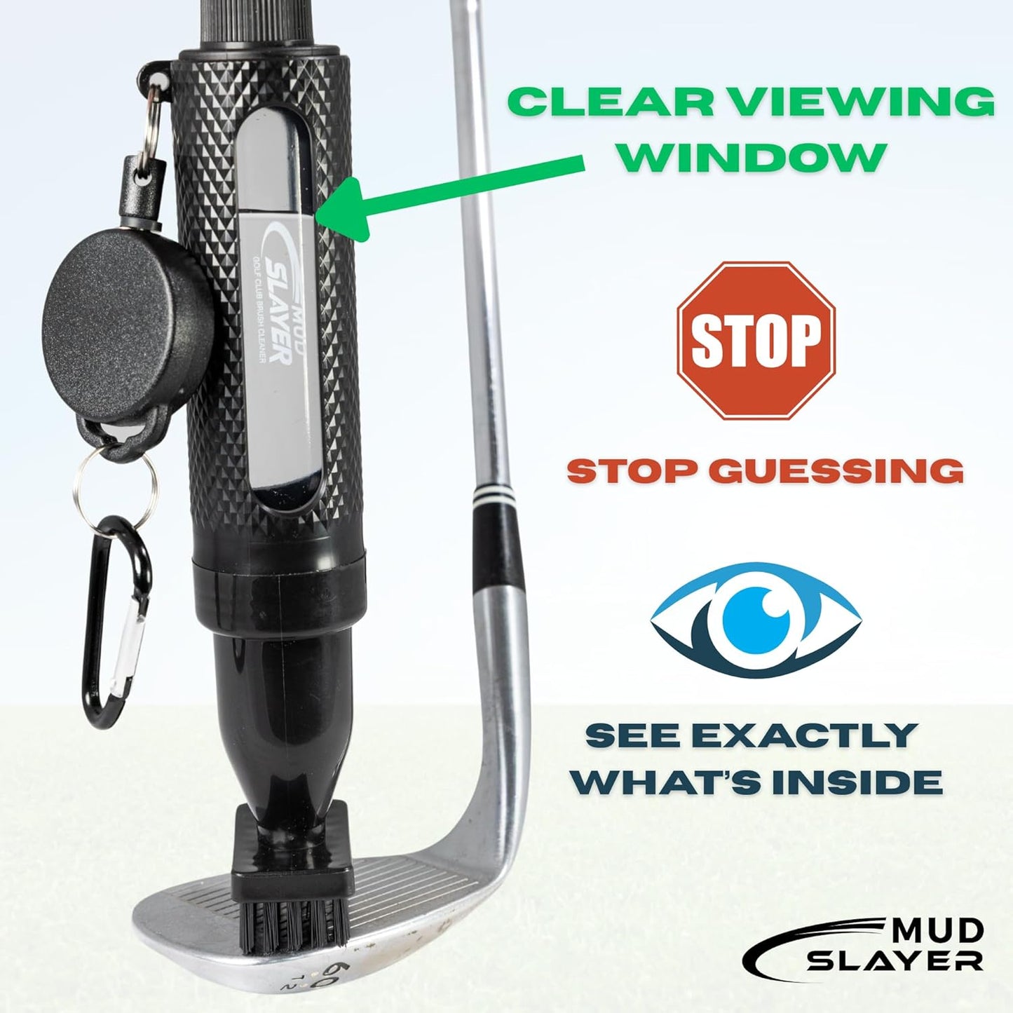 Mud Slayer Golf Club Cleaning Brush with Fine Mist Spray, Leak-Proof Viewing Window & Retractable Clip – Dual Bristle Head, Ergonomic Handle – Must-Have Golf Accessories for Men & Women
