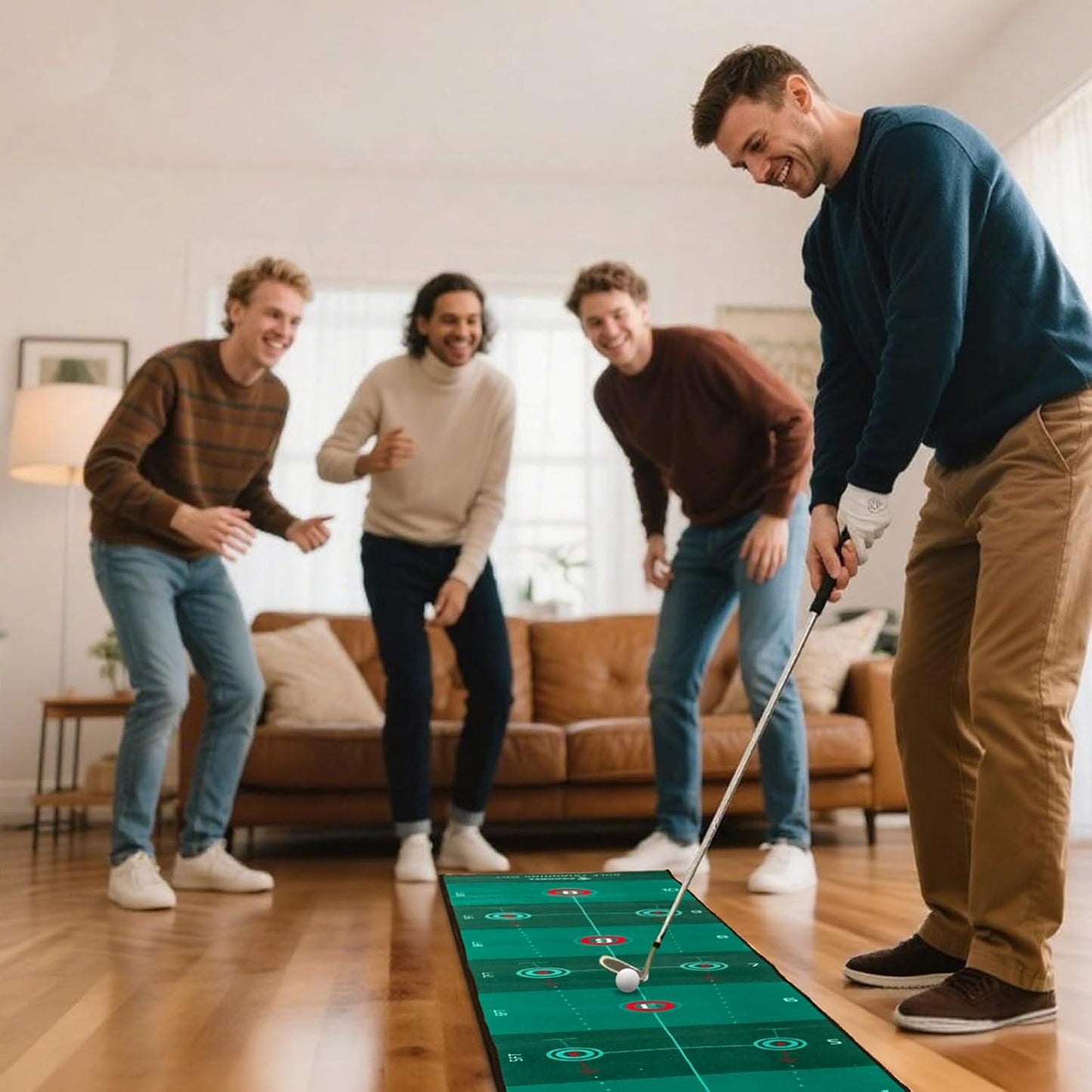 Golf Putting Mat Putting Green Indoor Outdoor Training Aid with Putting Cup Putting Mirror Practice Putting Matt for Backyard Home Office