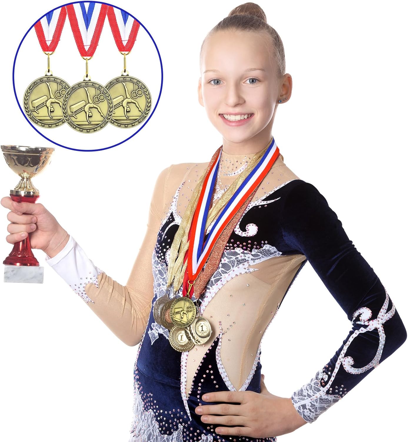 36 Pcs 2'' Gold Medals Bulk Volleyball Football Basketball Soccer Baseball Archery Dink Ball Cheer Track Bowling Awards Medals with Ribbons for Sports Participation Winner Gift