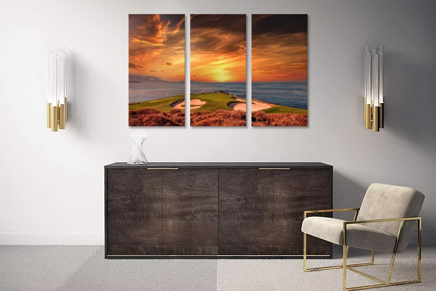 Pebble Beach Golf Course Wall Art for Living Room Bedroom Bathroom Home Decorations Monterey California Golf Course Pictures Posters Framed Artwork Canvas Prints Ready to Hang(12''W x 24''H x3)
