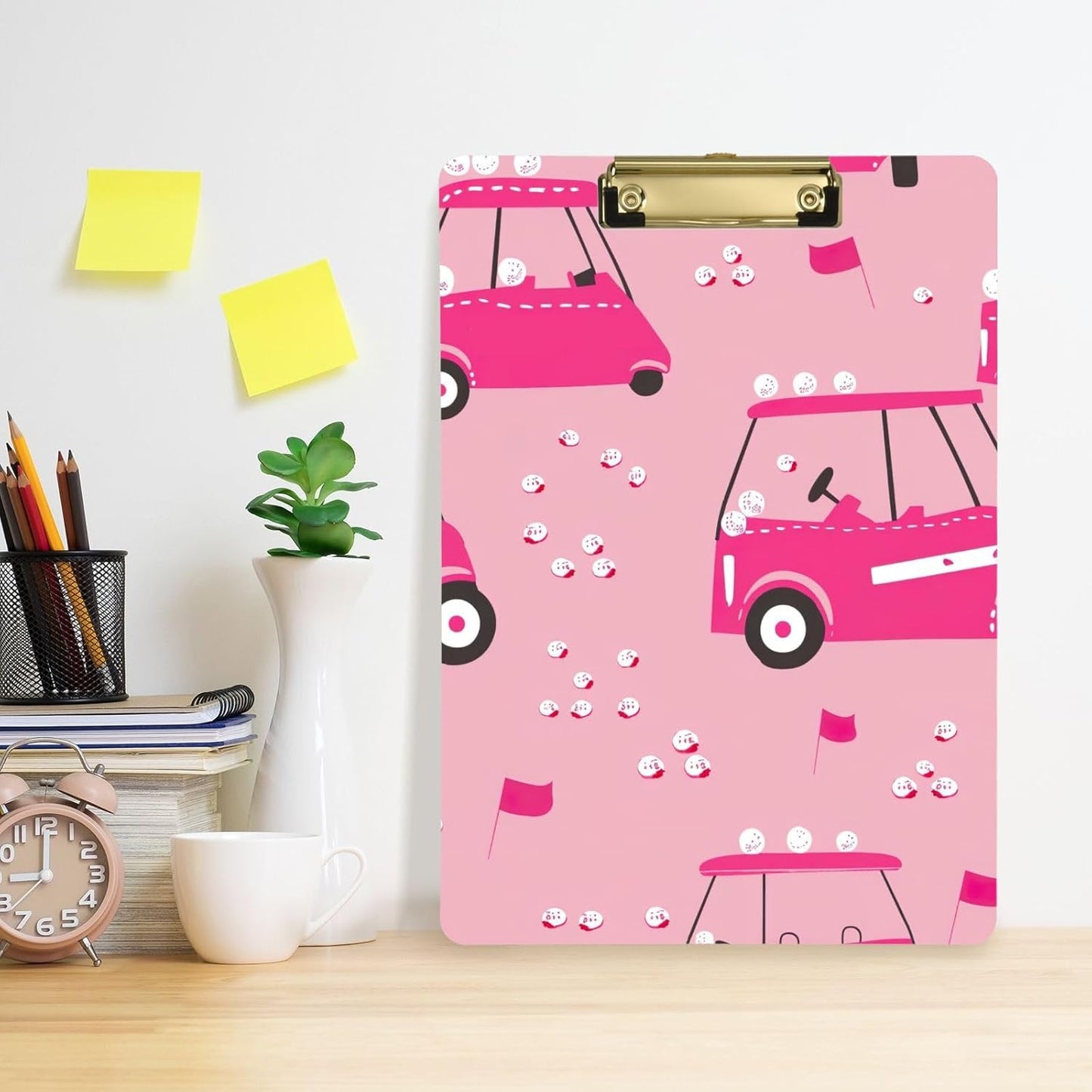 Golf CarThick Clear Acrylic Clipboard with Shiny Gold/Silver Finish Clip21344656