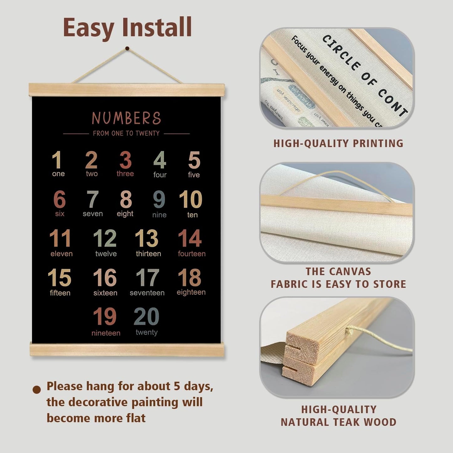 Alphabet and Numbers Wall Chart Set of 2 ,Kids Educational Posters,ABC and 1-20 Number Learning Banners for Toddlers, Preschool Classroom, Homeschool, Nursery, Playroom Decor 14 x 18.5 Inch (colorful)