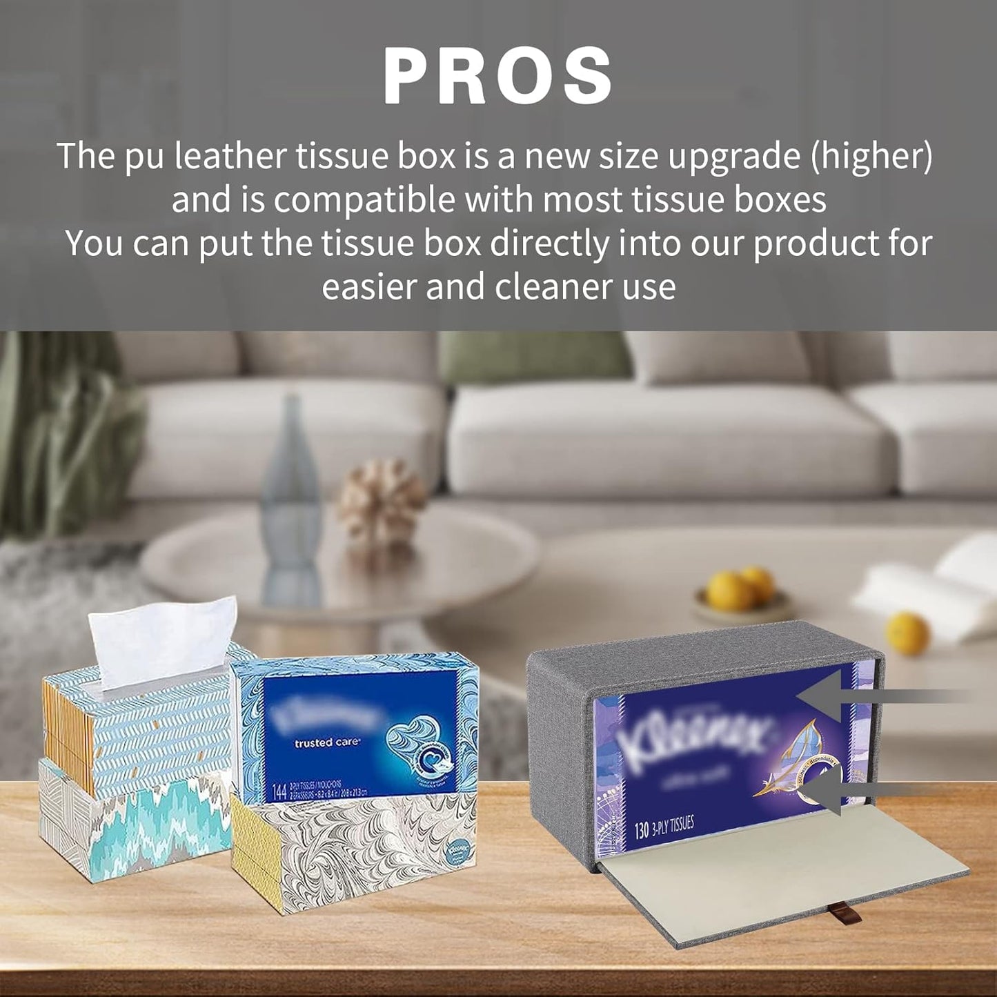 Tissue Box Cover Rectangle Tissue Box Holder PU Leather Facial Organizer with Magnetic Bottom,Decorative Napkin Caddy for Vanity Dresser Night Stand Table Countertop Home Office Car,Grey