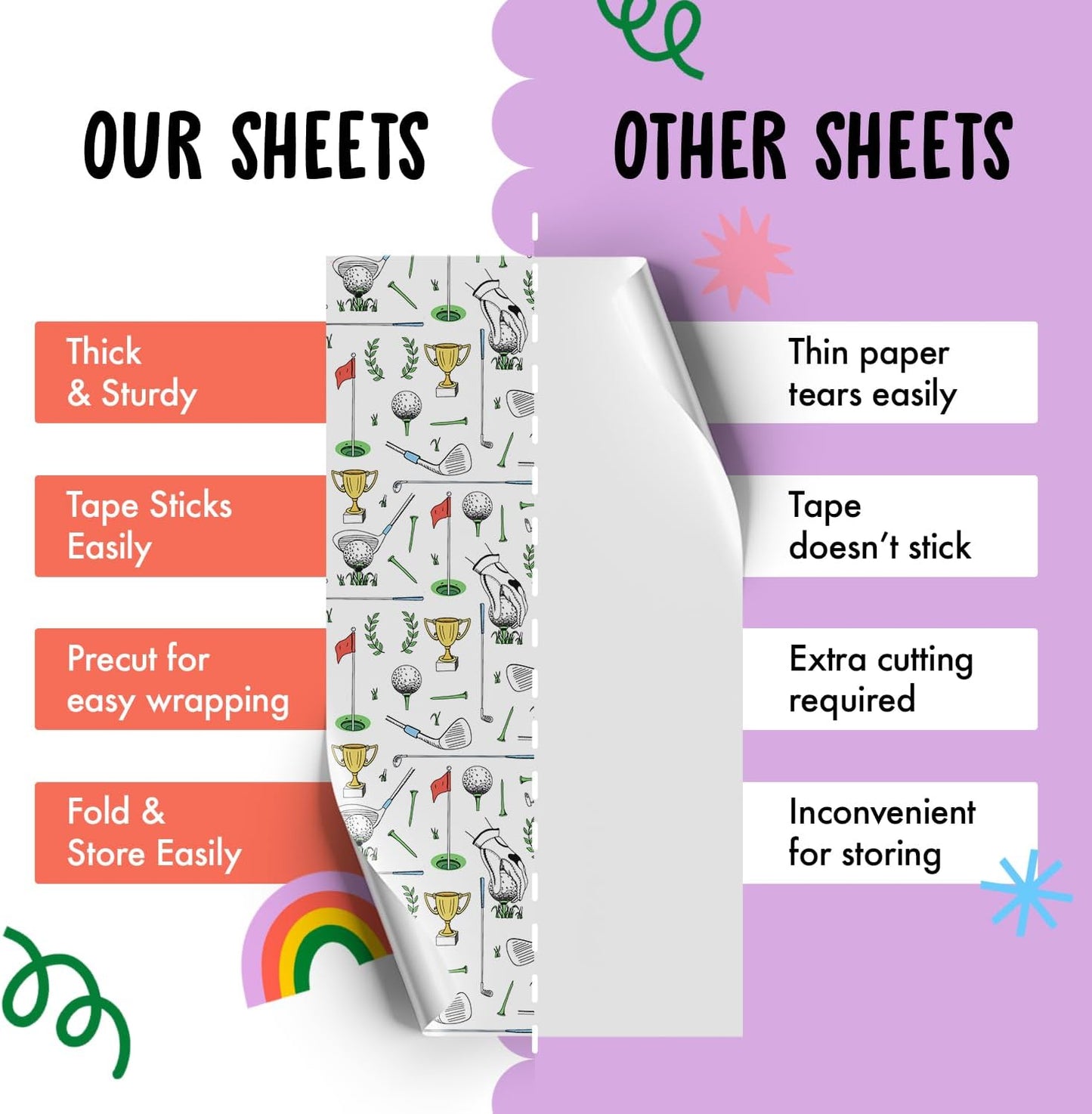 CENTRAL 23 Golf Wrapping Paper - 6 Sheets White Wrapping Paper For Men Dad Grandpa Uncle - Golf Sports Club - Comes With Stickers - Recyclable - Christmas Wrapping Paper Sheets