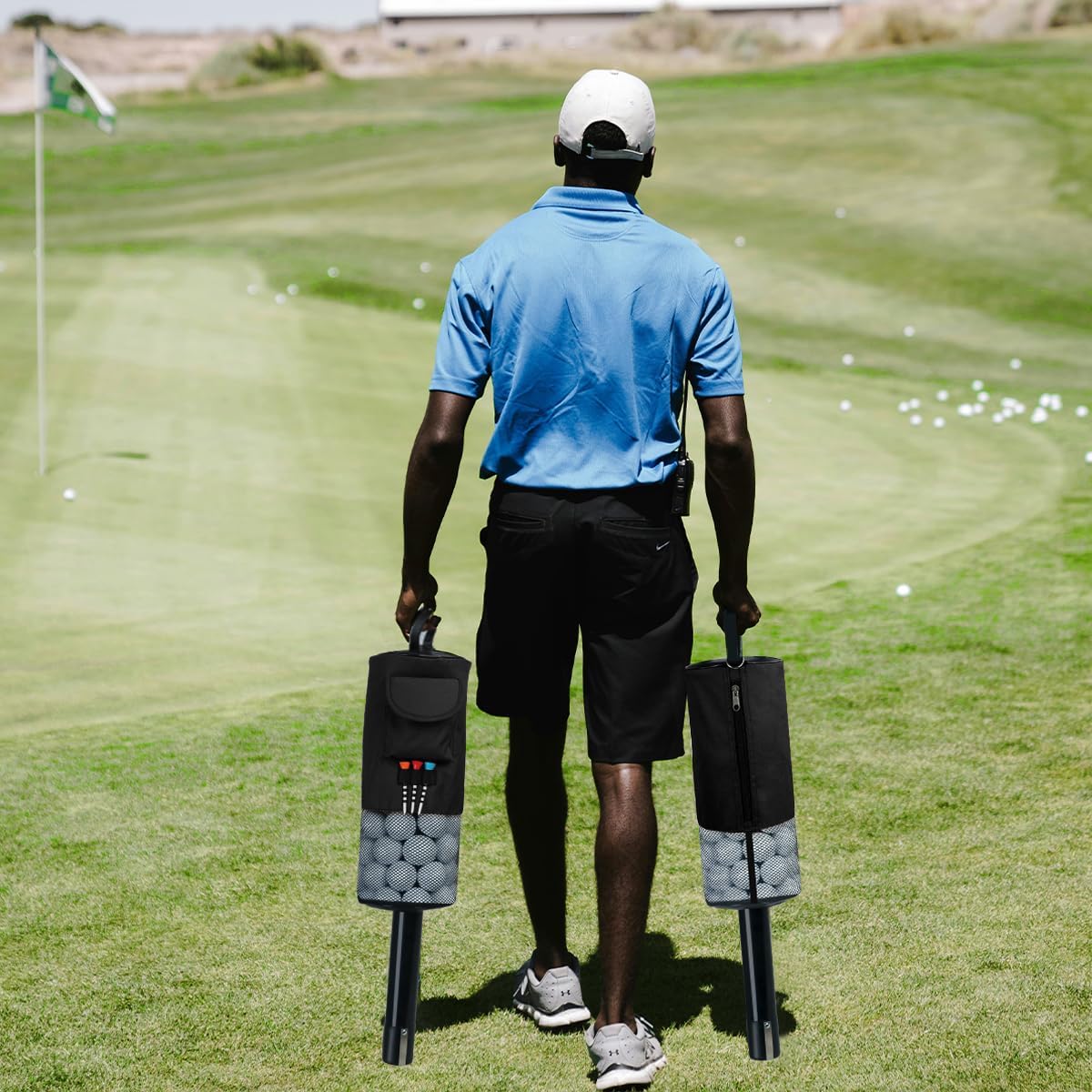 HOW TRUE Golf Ball Retriever, Portable Shag Bag Golf Ball Pick Up with Removable Plastic Tube, Pocket Shagger Storage