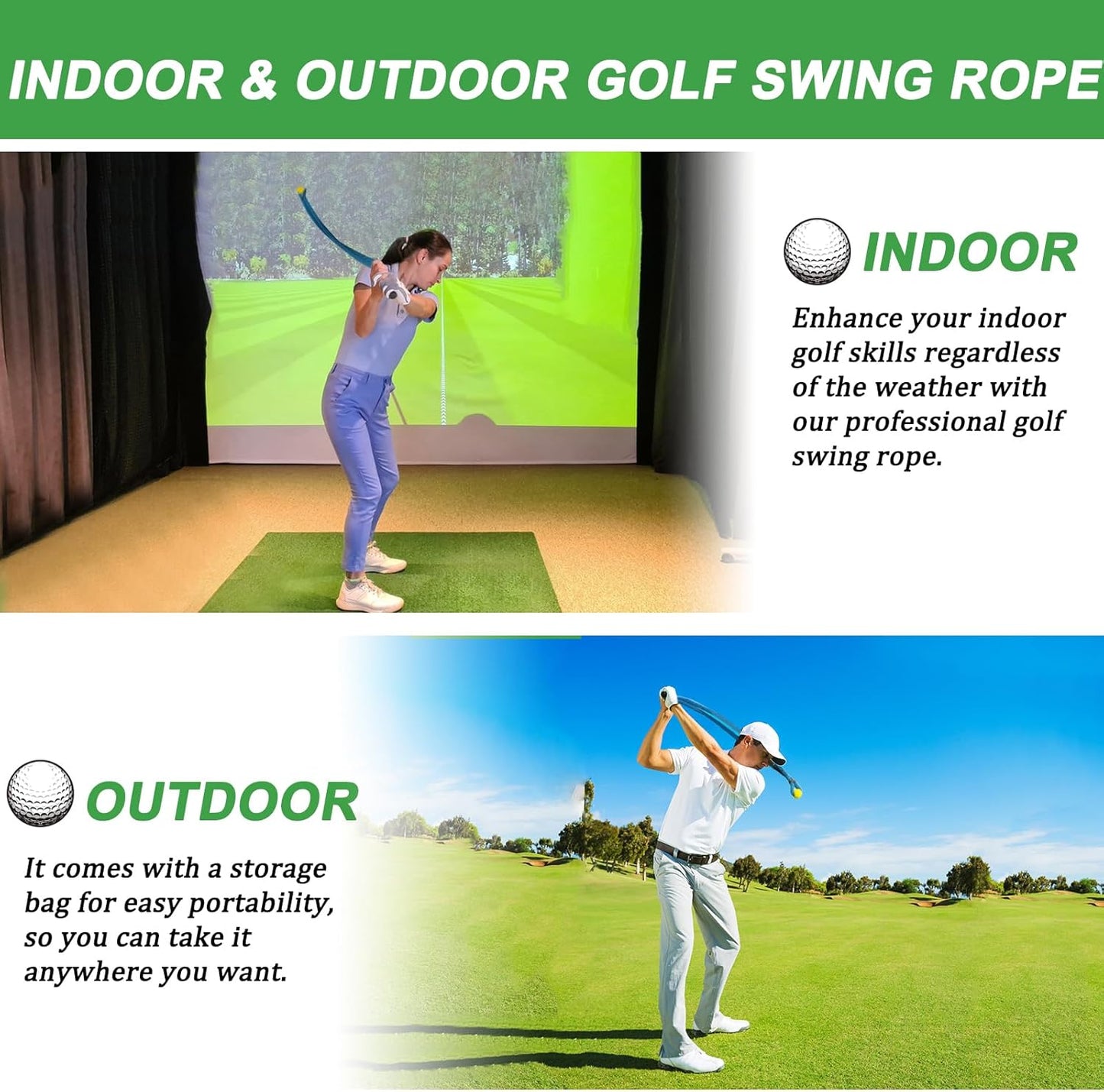 Golf Rope Swing Trainer, Professional Golf Swing Rope Training Aid to Improve Speed, Tempo, Rhythm, Flexibility and Strength, Golf Warm-Up Practice Equipment for Golfers of All Levels